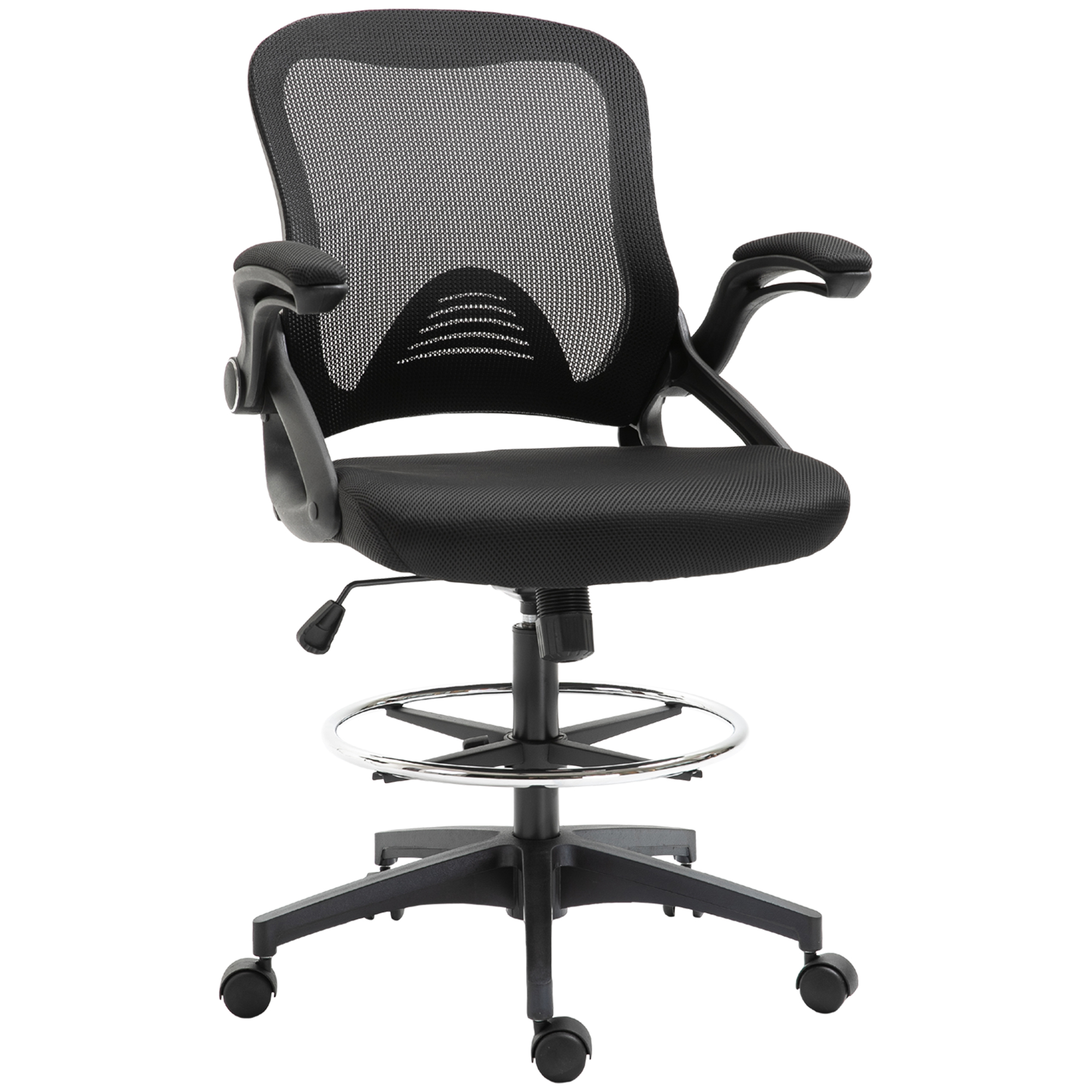 Vinsetto Schreibtischstuhl ergonomischer Bürostuhl Drehstuhl 360° mit verstellbarem Fußring bis 120 kg belastbar, Mesh Schwarz 106-126 cm   Aosom.de