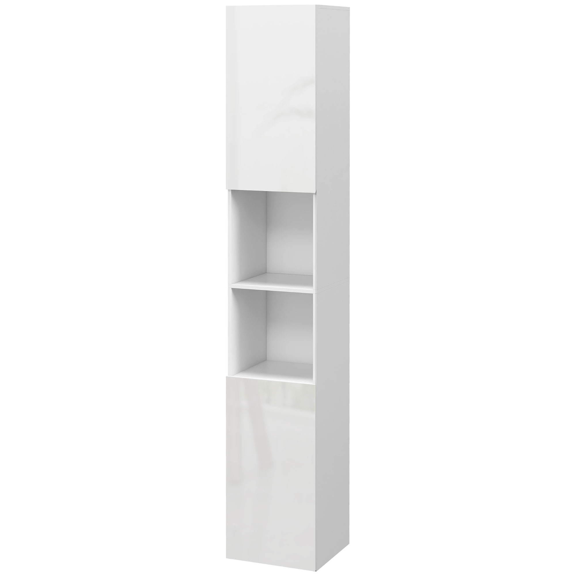 kleankin Badezimmer Hochschrank, hoher Aufbewahrungsschrank, glänzendes Finish, höhenverstellbare Regale, 2 Schränke und 2 Fächer, Aufbewahrungsregal für Badezimmer, 30 x 30 x 181,5 cm, weiß   Aosom