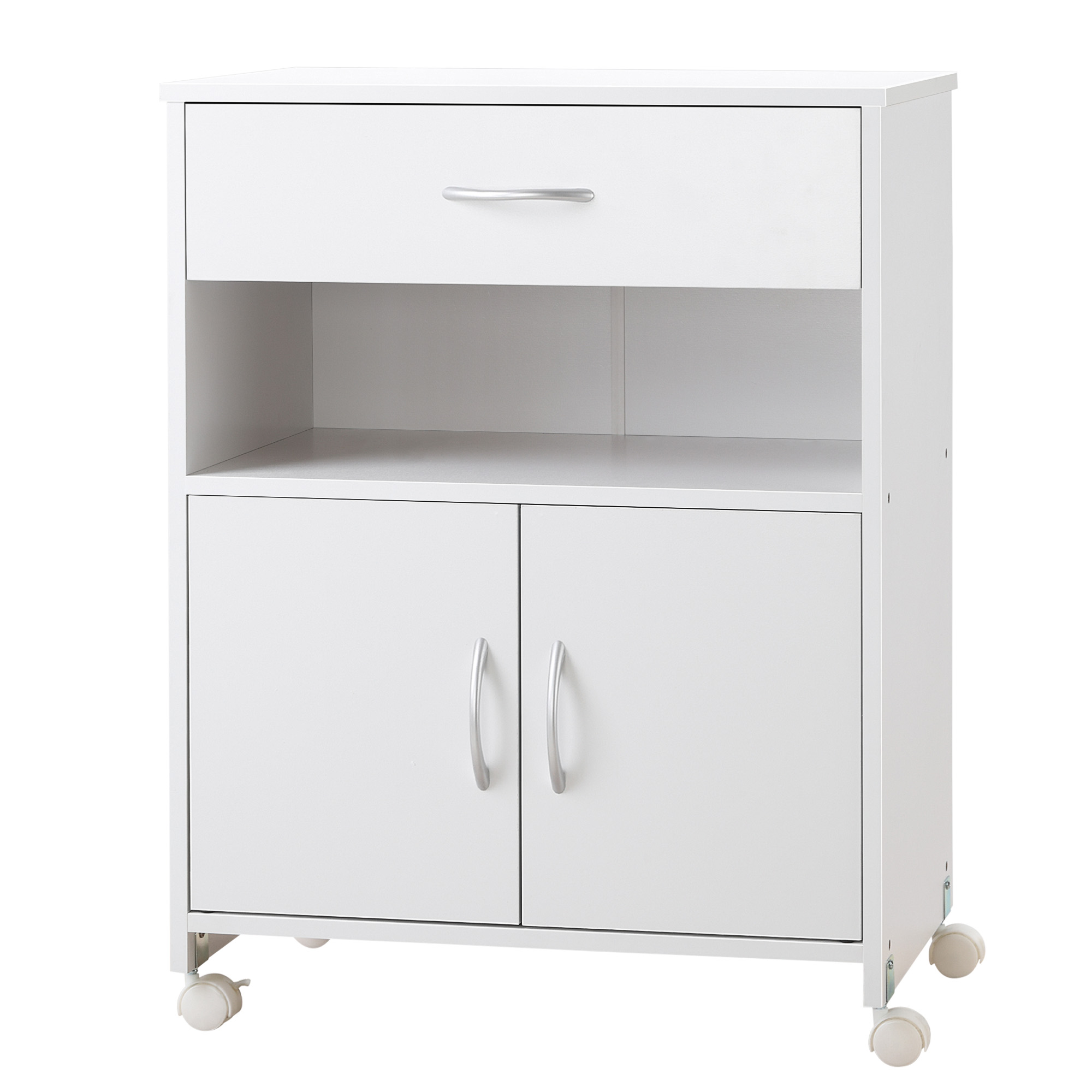 Vinsetto Druckerständer Druckerwagen Büromöbel mit Schublade, offenes Regal und zweitürigem Schrank, verstellbarem Regal - für Homeoffice, Zuhause, 60x39x80cm, Weiß Aosom
