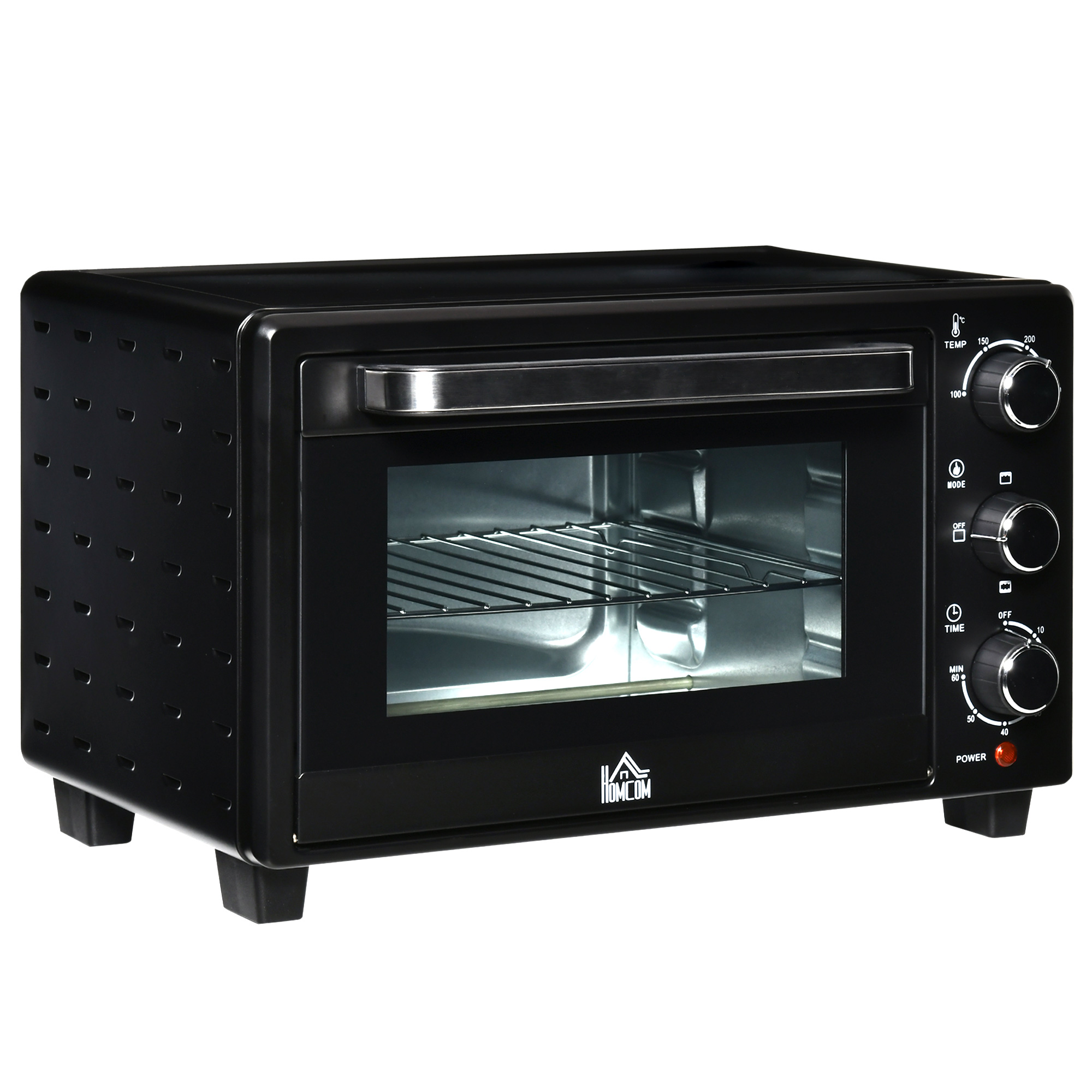 HOMCOM Minibackofen  21L, 3 Kochmodi, 100°C-230°C, 1400W, Edelstahl & Glas, Schwarz+Silber, 46,4x38x28,5cm  Aosom