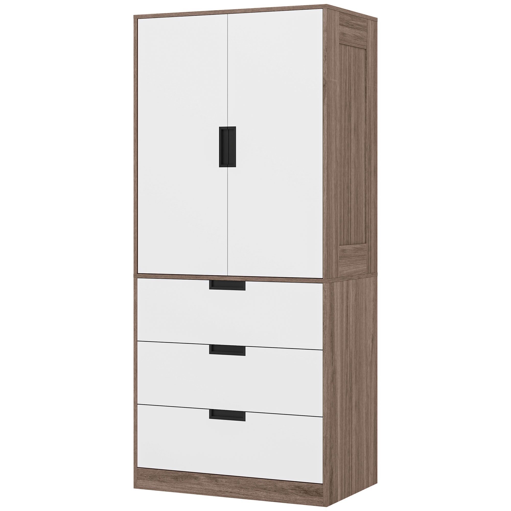 HOMCOM Kleiderschrank modernes Schlafzimmer Ankleidezimmer Erwachsene mit 3 Schubladen und Kleiderstange für Schlafzimmer, Maße 80 x 50 x 180 cm, braun Aosom