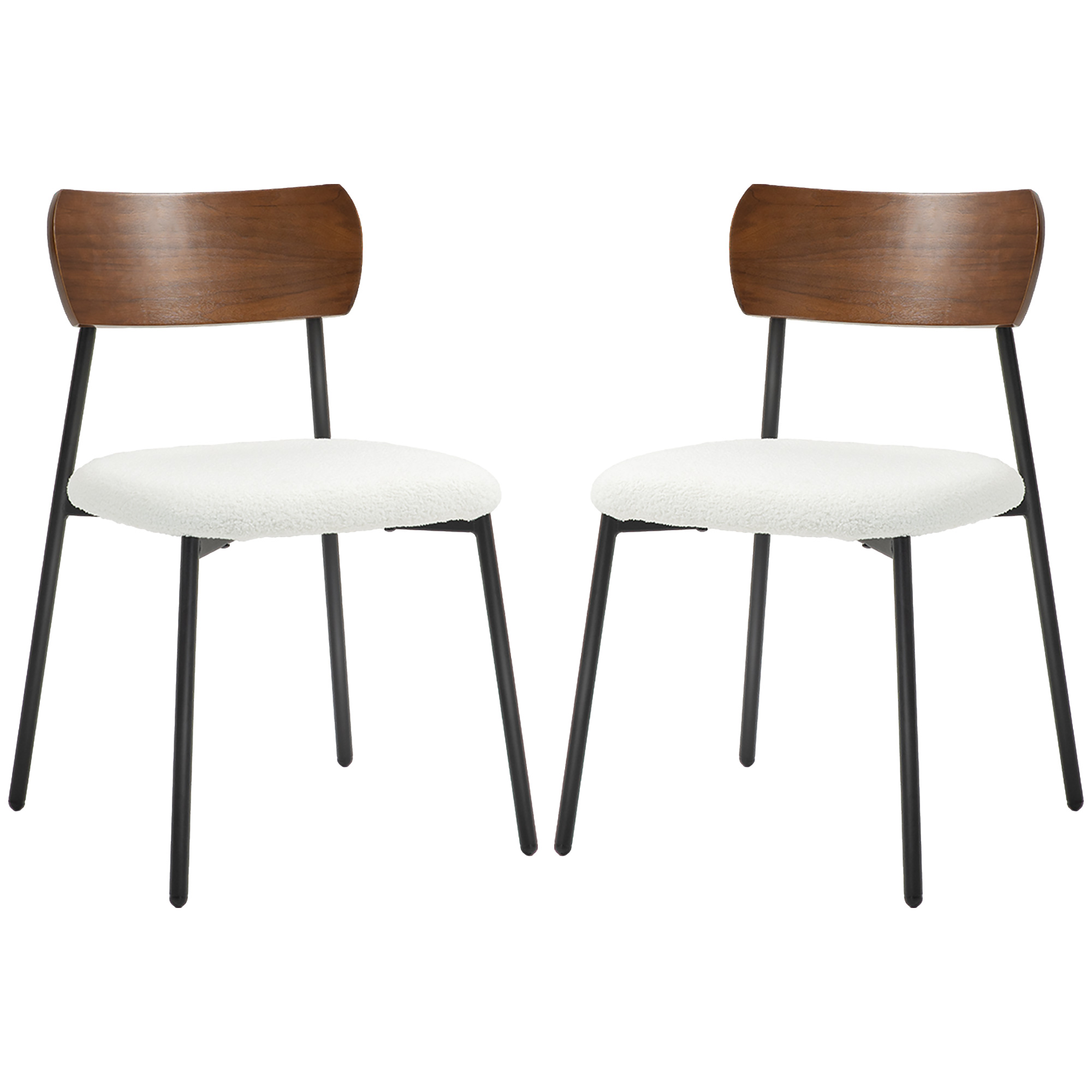 HOMCOM Set aus 2 Esszimmerstühlen, moderne Küchenstühle, gepolsterter Stuhl mit Webpelzsitz, gebogener Holzeffektrücken für Wohnzimmer, Esszimmer, Schlafzimmer, Creme und Braun Aosom