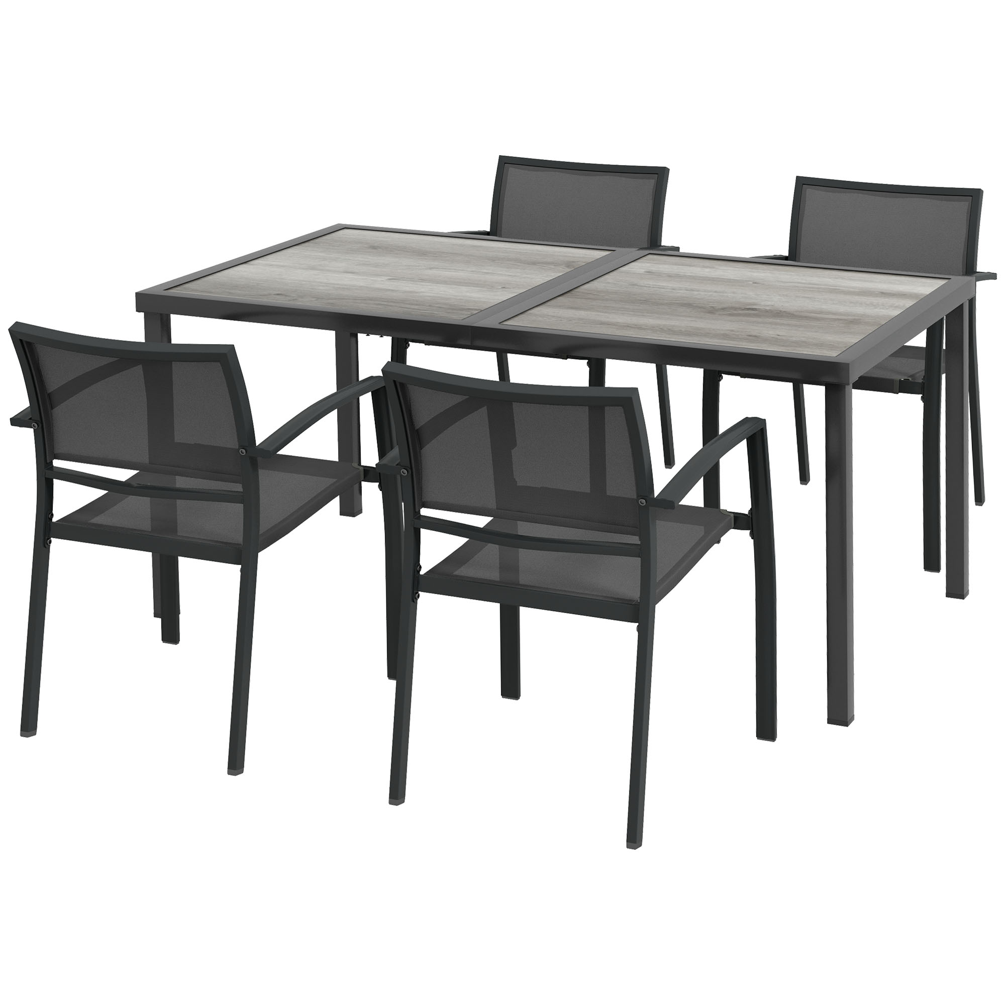 Outsunny 5 tlg Sitzgruppe Gartenmöbel Set mit 1 Esstisch und 4 stapelbaren Stühlen, Gartengarnitur für Terrasse, Mesh Dunkelgrau Aosom.de