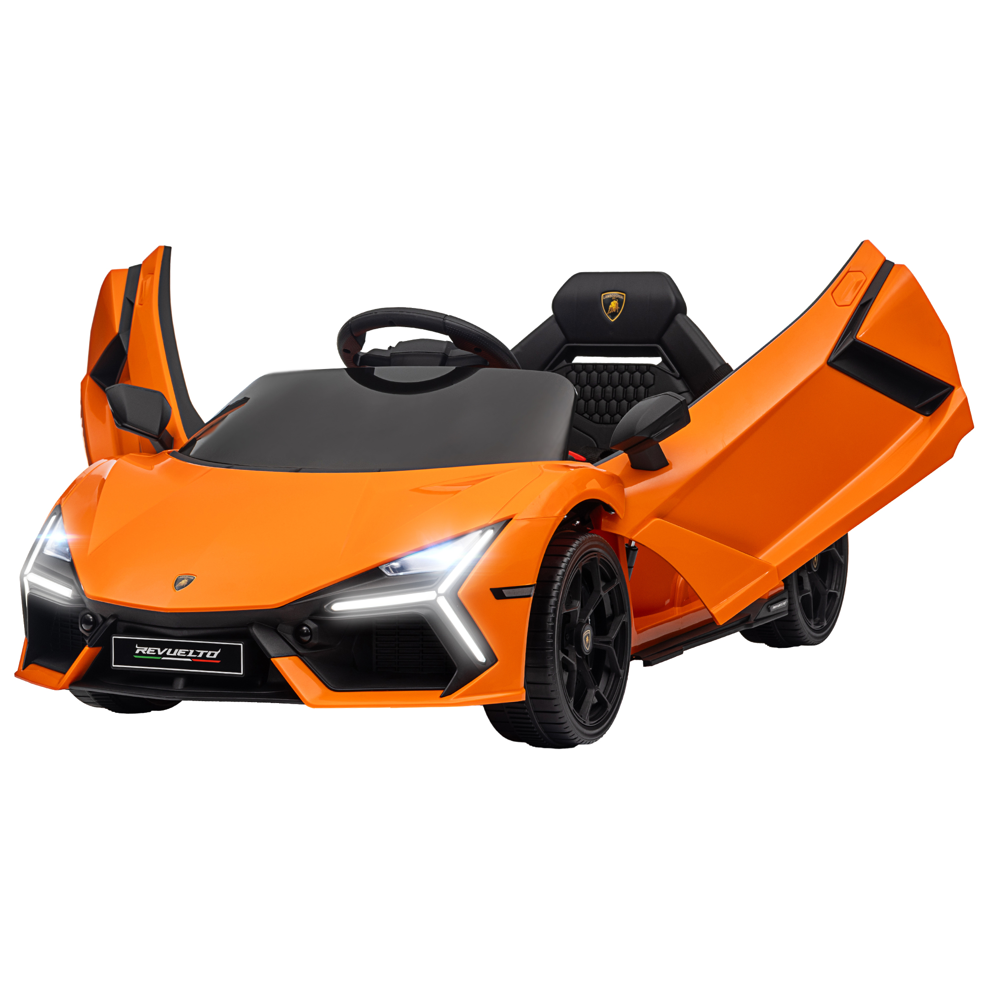 AIYAPLAY Kinder Elektroauto 12V Kinderauto mit 2,4G Fernbedienung, Musik, Elektrofahrzeug mit Leuchte, USB/MP3-Anschluss, Rückwärtsfunktion, bis 5 km/h, für Kinder 3-5 Jahre, Orange   Aosom