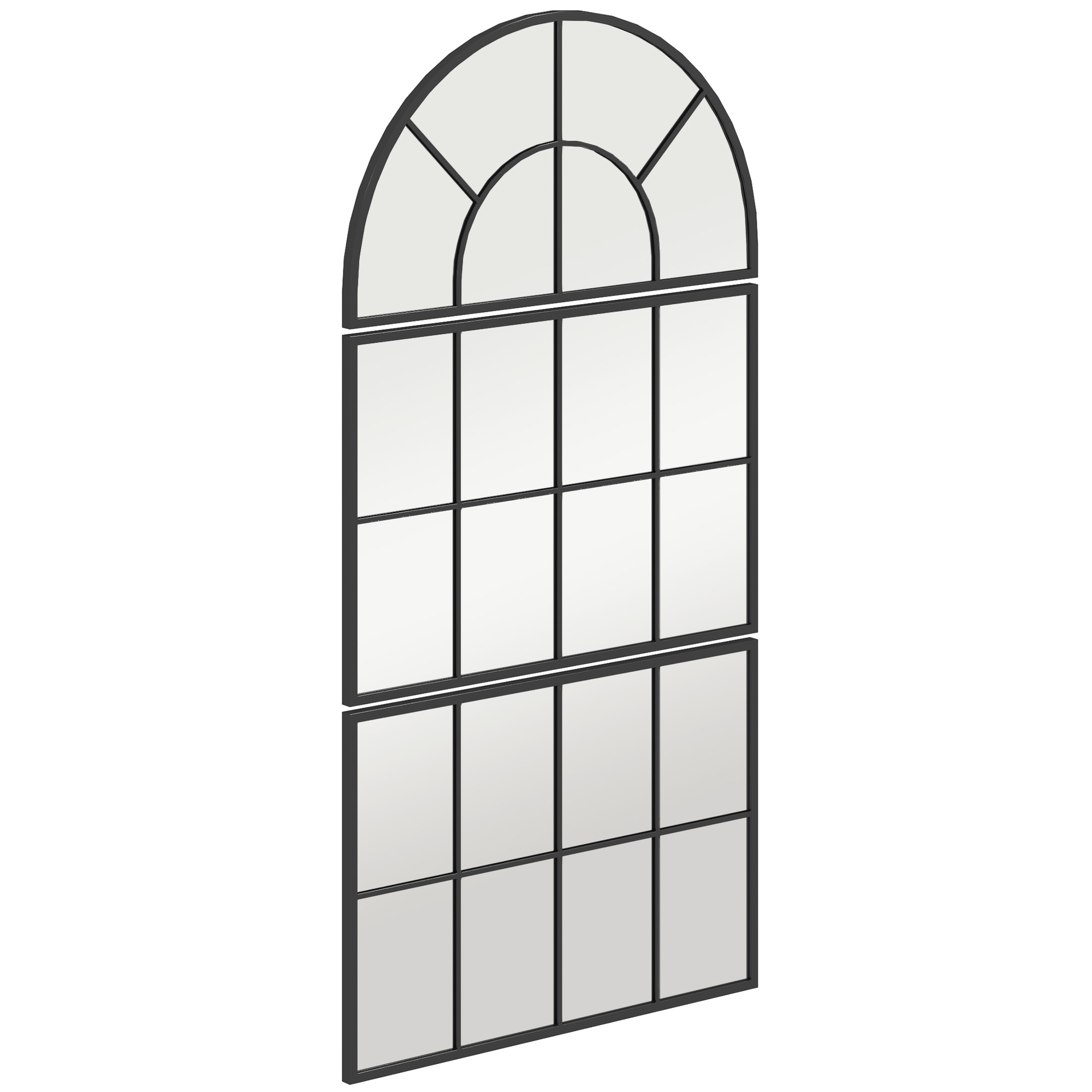 HOMCOM Wandspiegel dreiteilig, bogenförmiger Spiegel mit Metallrahmen, dekorative Fensterspiegel, Hängespiegel für Badezimmer Wohnzimmer Schwarz   Aosom