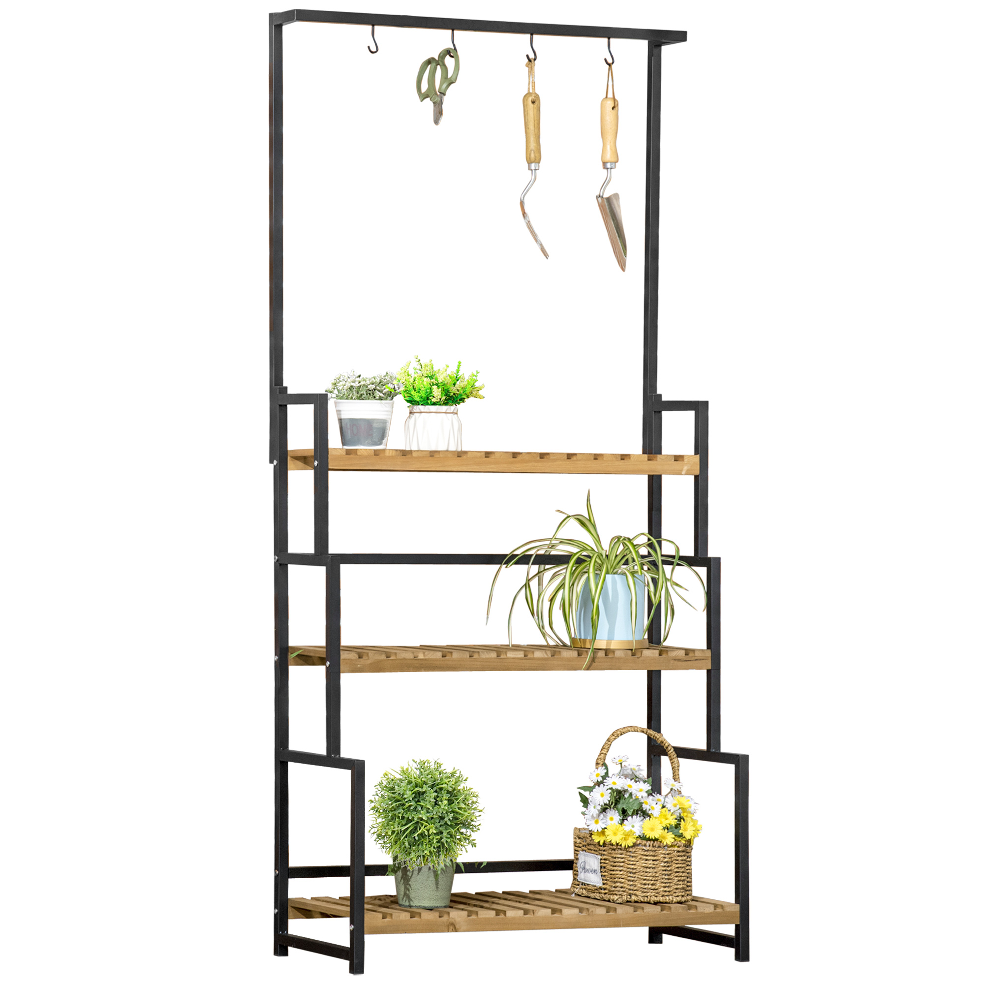 Outsunny Pflanzenregal mit 3 Ebenen, Blumentreppe aus Naturholz, Pflanzenständer für Garten & Balkon, 80 cm x 36 cm x 174 cm, stabil & dekorativ Aosom.de