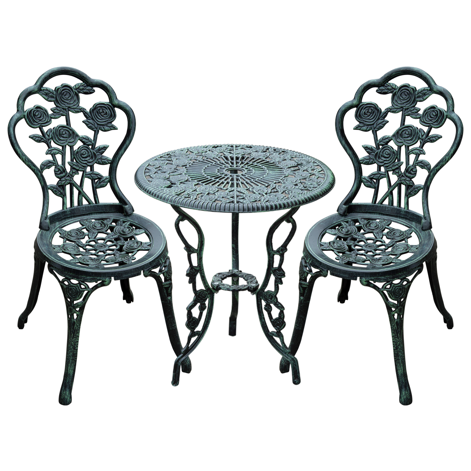 Outsunny Bistroset 3-tlg. Gartenset Gartenmöbel Antik Grün aus Gussaluminium für Balkon & Terrasse Aosom.de