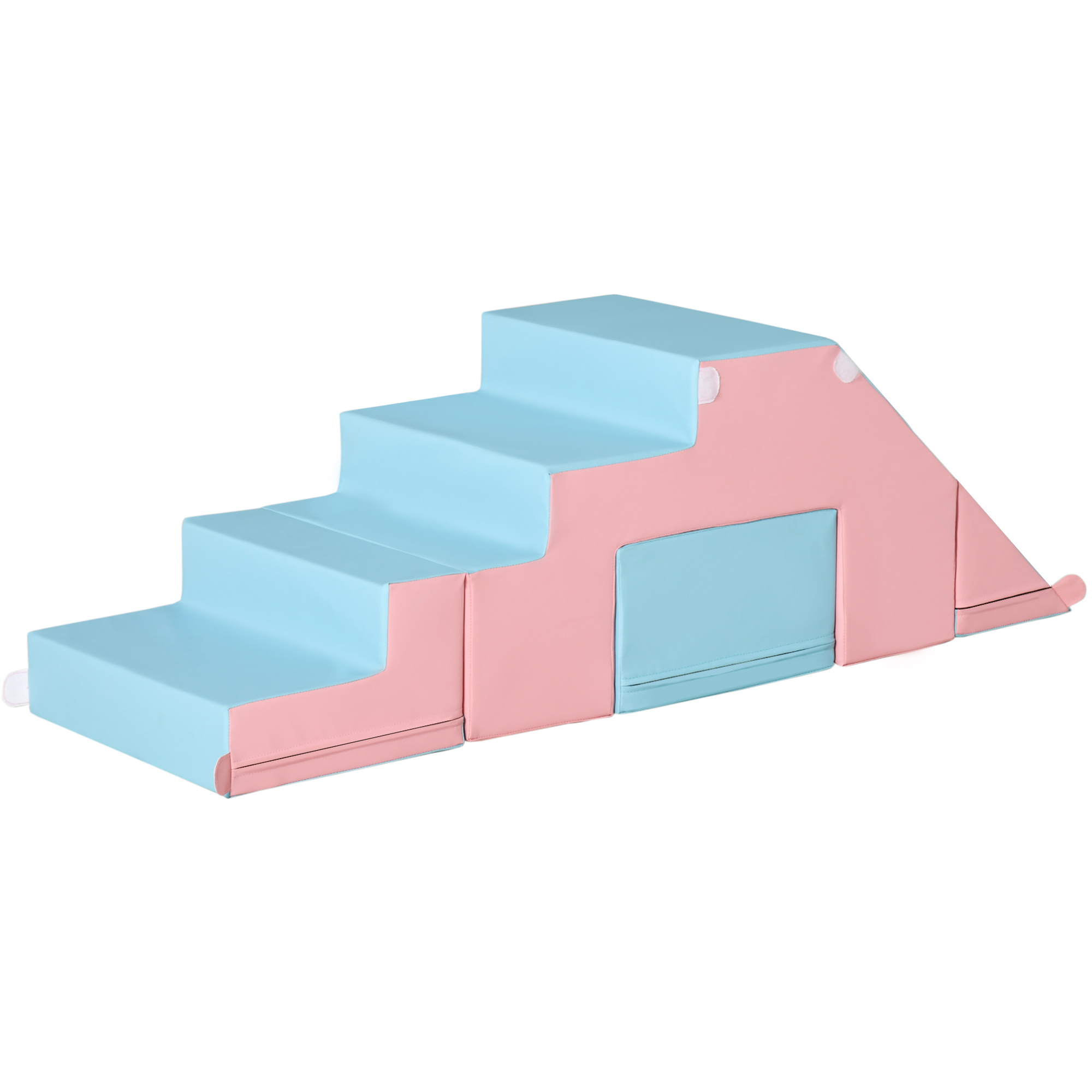 HOMCOM 2er-Set Bausteinset Tisch- und Stuhlset mit Rutsche rekonfigurierbar für 12-36 Monate Bauspielzeug aus Schaumstoff Rosa und Blau Aosom.de