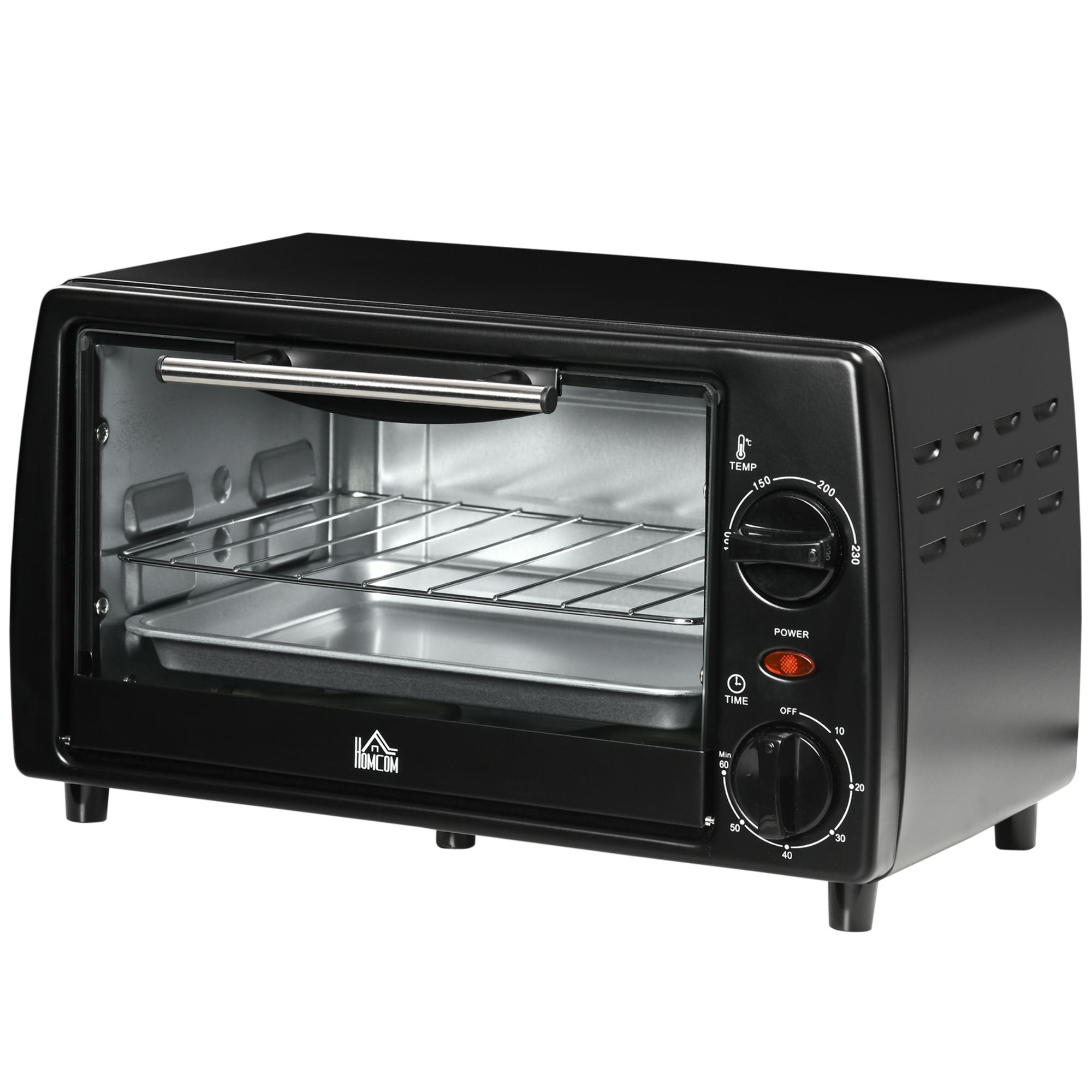 HOMCOM Mini Backofen 10L 750W bis 230°C mit Timer 60 Min kleiner Elektrobackofen inkl. Backblech und Rost 36,5x26x22 cm Schwarz   Aosom.de