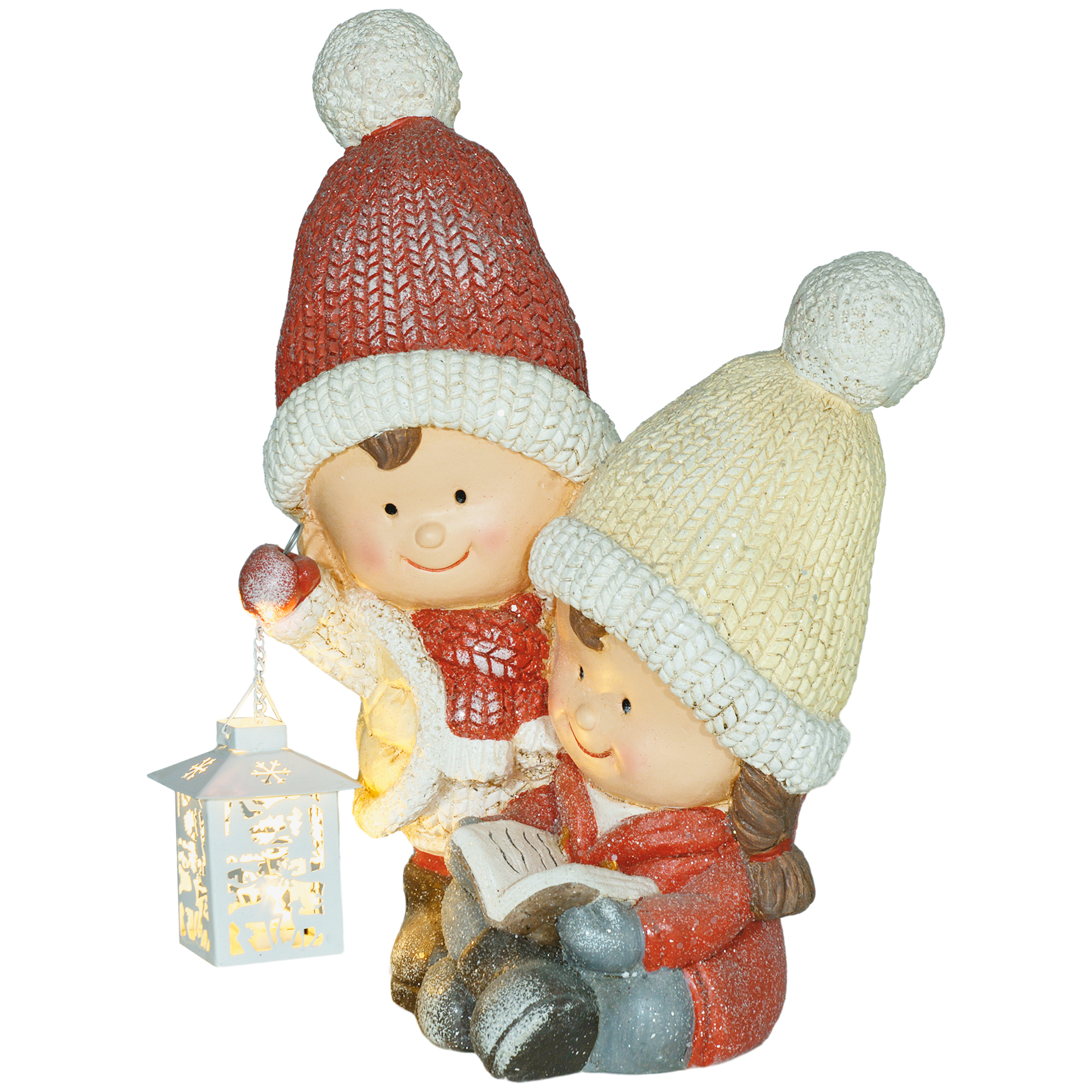 HOMCOM Weihnachtsdeko Figur, Weihnachtswichtel mit Buch und Laterne, 45 cm Weihnachtsfigur mit LED-Licht, Dekofigur zu Weihnachten, für In- und Outdoor   Aosom