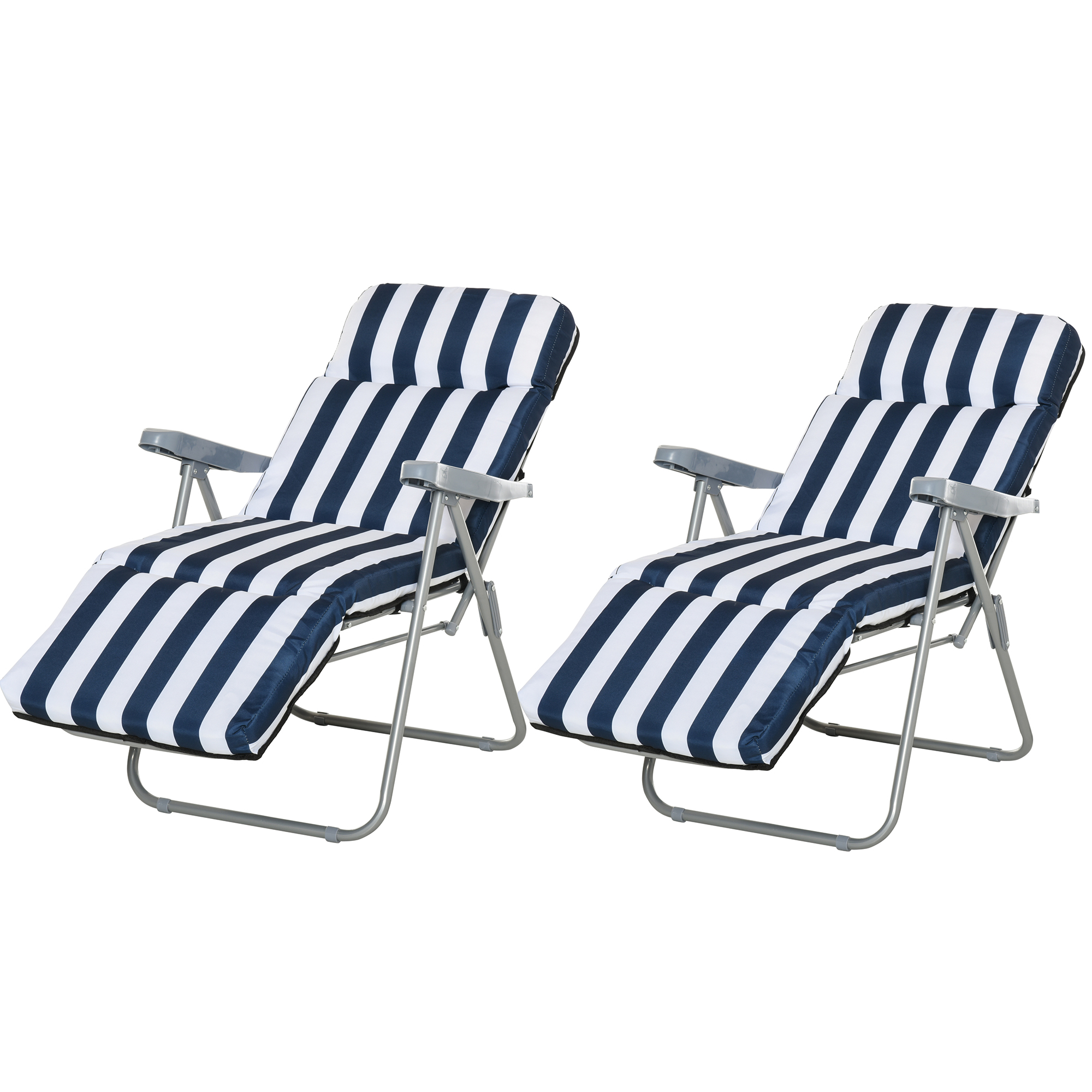 Outsunny 2er Set Klappstühle Gartenstuhl Sonnenliege mit Armlehne, klappbar, 5 Positionen, Auflage in Blau, 60 x 75 x 102 cm   Aosom.de