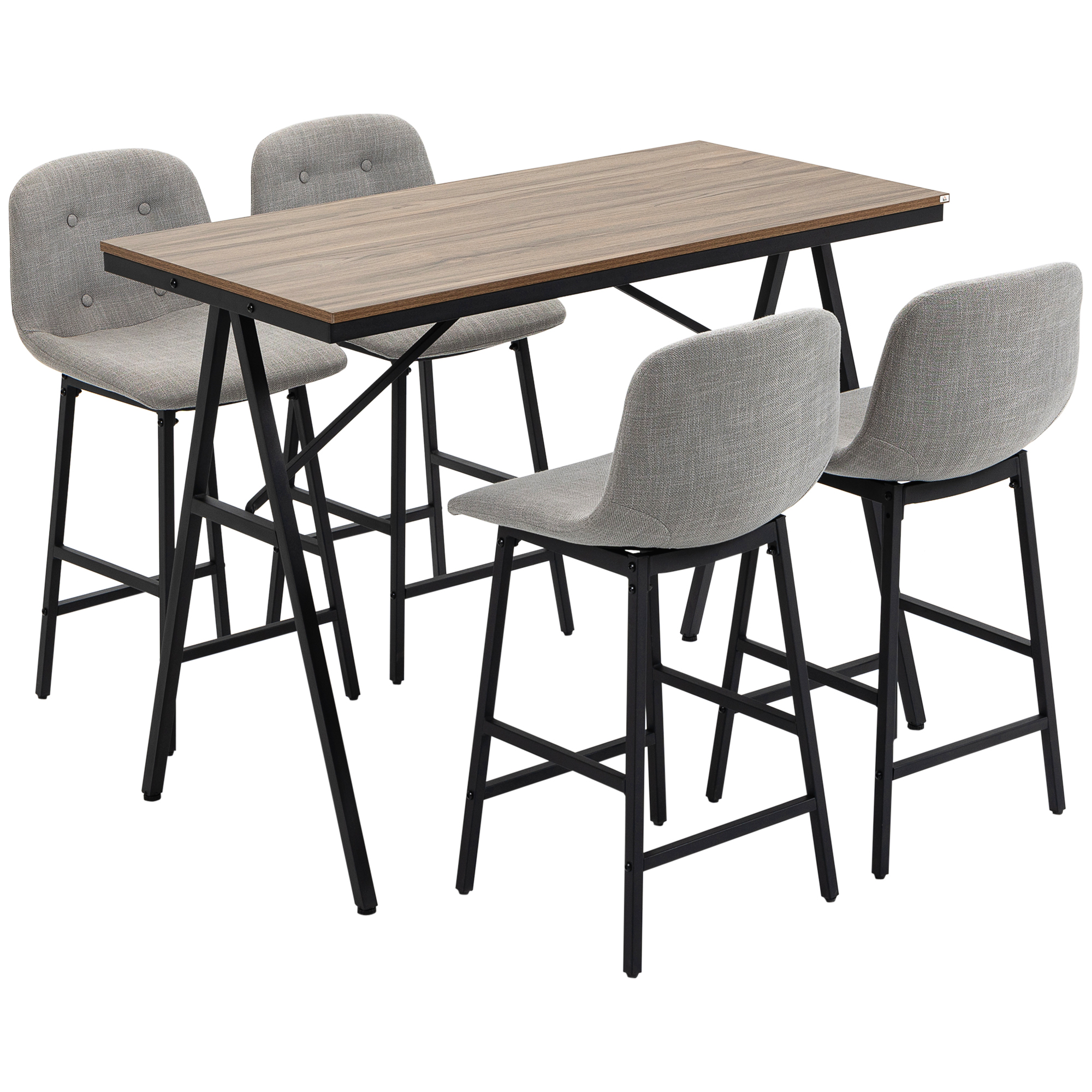 HOMCOM Bartisch Set 5-tlg. mit Barhockern, Essgruppe für Küche, Bistrotisch mit 4 Stühlen, Metall, hellbraun, 120x60x91 cm   Aosom.de