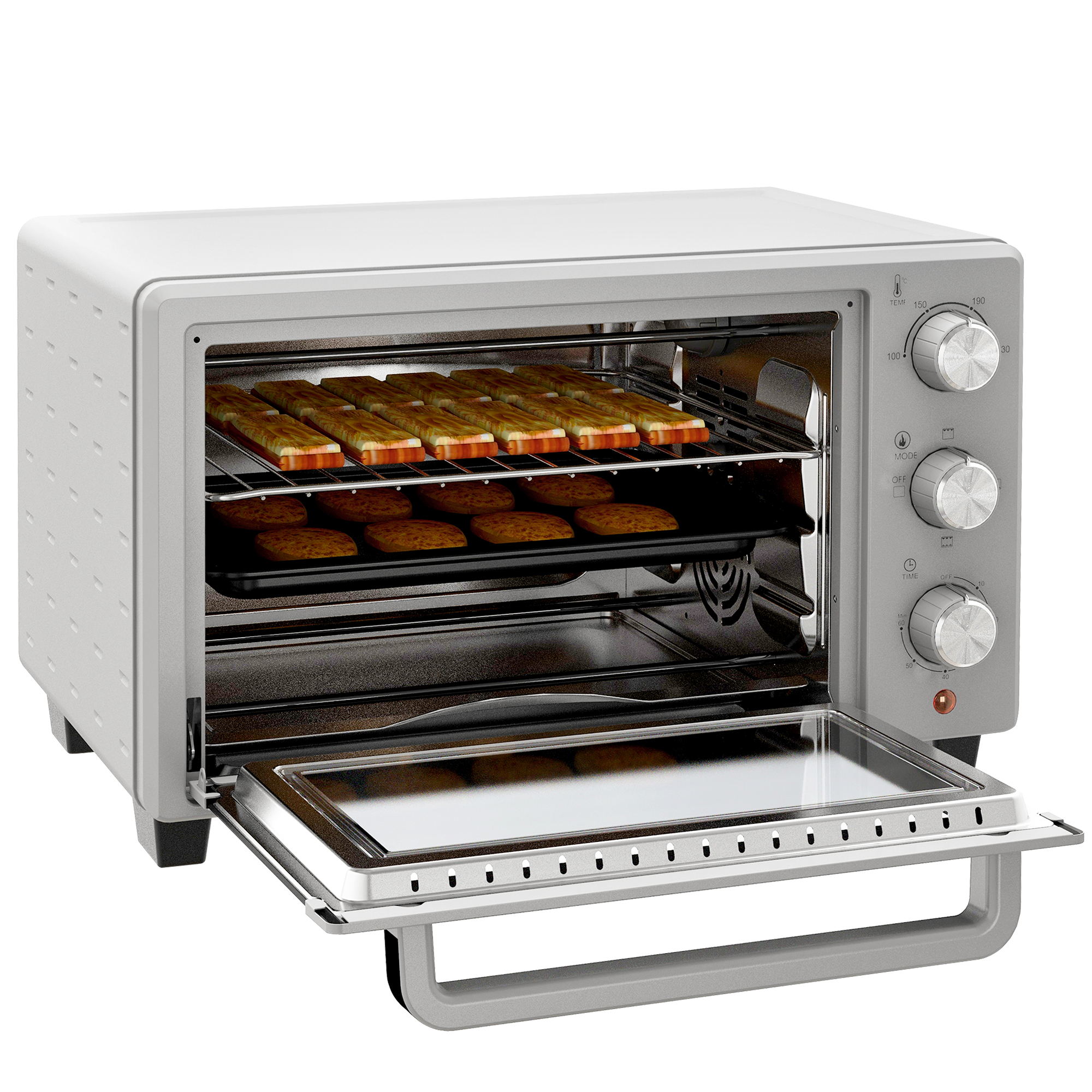 HOMCOM kleine Backofen 21L, 100°C-230°C, 1 Std. Timer, mit 3 Kochmodi, Drahtgestell, Backblech, Edelstahl, 46L x 38,5B x 29H cm, Silber  Aosom
