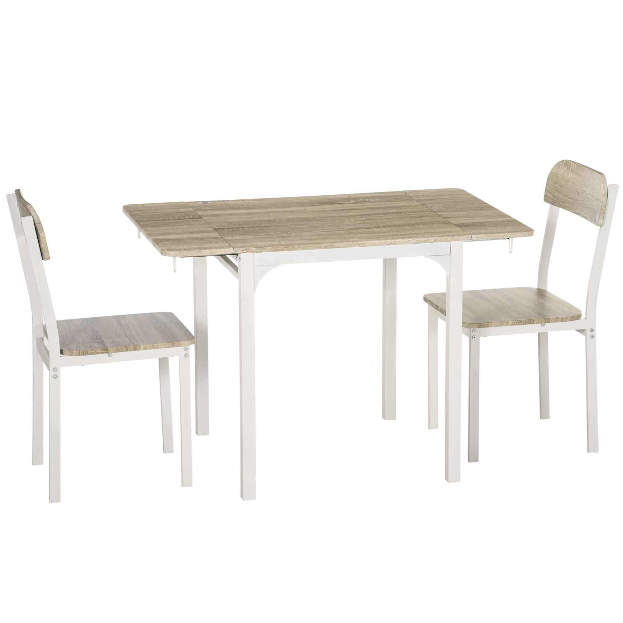 HOMCOM 3 TLG Essgruppe mit 2 Stühlen und 1 Tisch klappbare Tischplatte 120 x 60 x 75 cm Stahl MDF Natur Weiß ideal für Küche & Esszimmer   Aosom.de