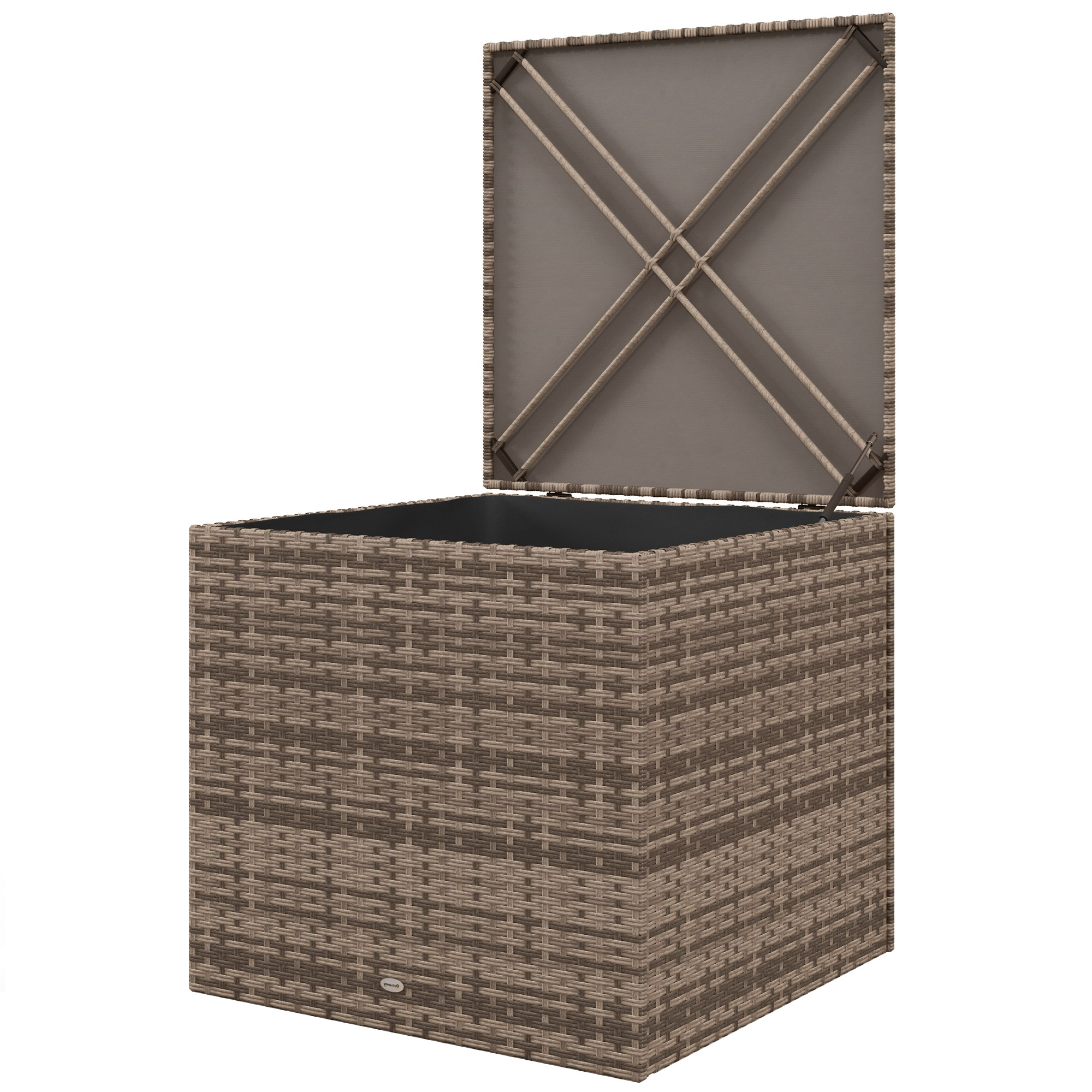 Outsunny Polyrattan Auflagenbox, Kissenbox mit Deckel, Hubautomatik, Wetterfest Aufbewahrungsbox für Garten, Balkon, 75 x 75 x 70 cm, Sand Aosom