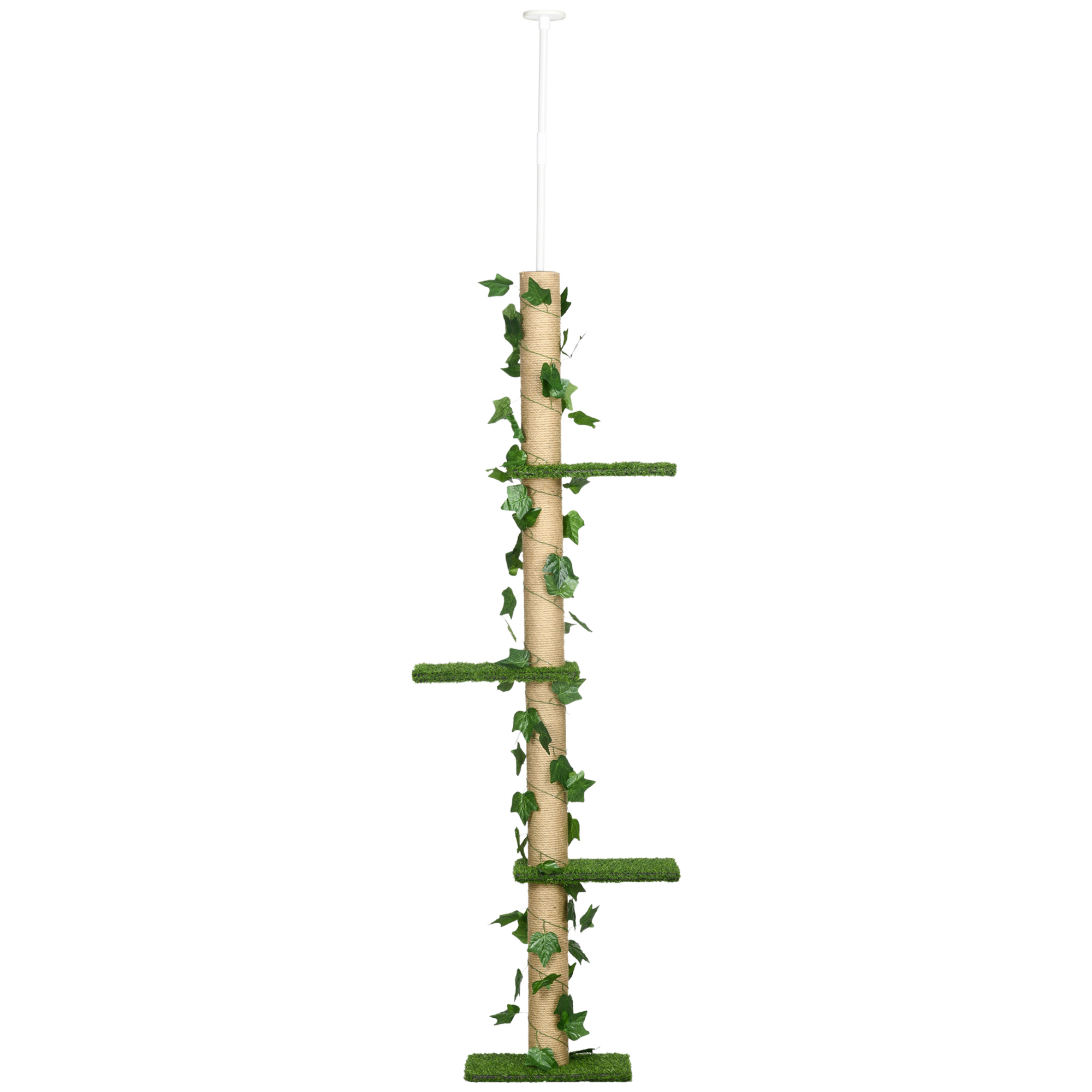 PawHut Kratzbaum Deckenhoch 202-242 cm, höhenverstellbar Kletterbaum mit Kippschutz, Spielbaum aus Jute in Grün und Gelb   Aosom.de