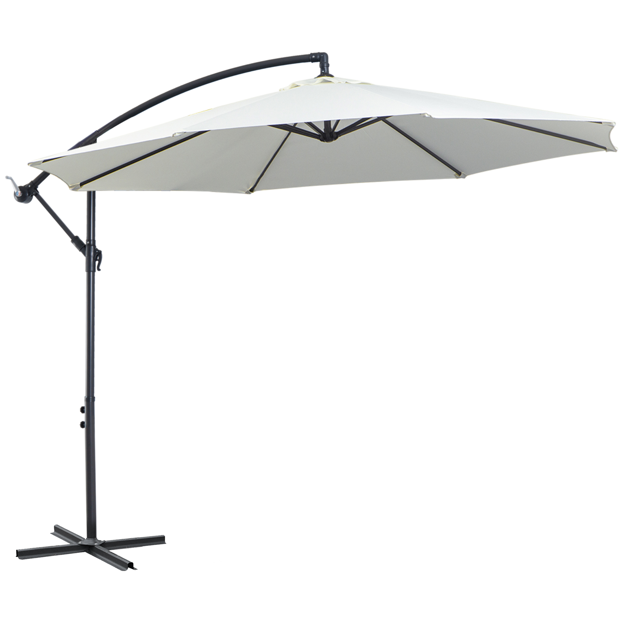 Outsunny Ampelschirm Sonnenschirm mit Handkurbel rund 300 cm, Stahlbogenstäbe und Stahl-Stehstäbe, cremefarbenes Polyestergewebe, ideal für Terrasse und Garten   Aosom.de