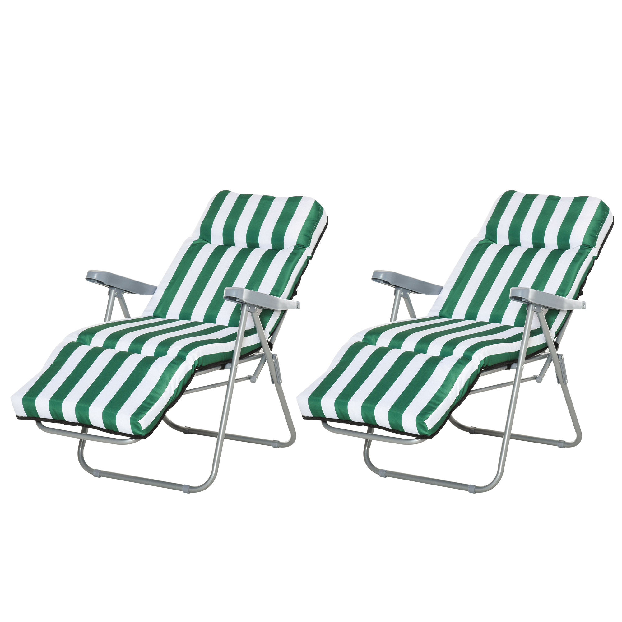 Outsunny Klappstühle Gartenstuhl Sonnenliege mit Armlehne klappbar 5 Positionen Auflage Grün-Weiß 60 x 75 x 102 cm für Garten & Terrasse Aosom.de