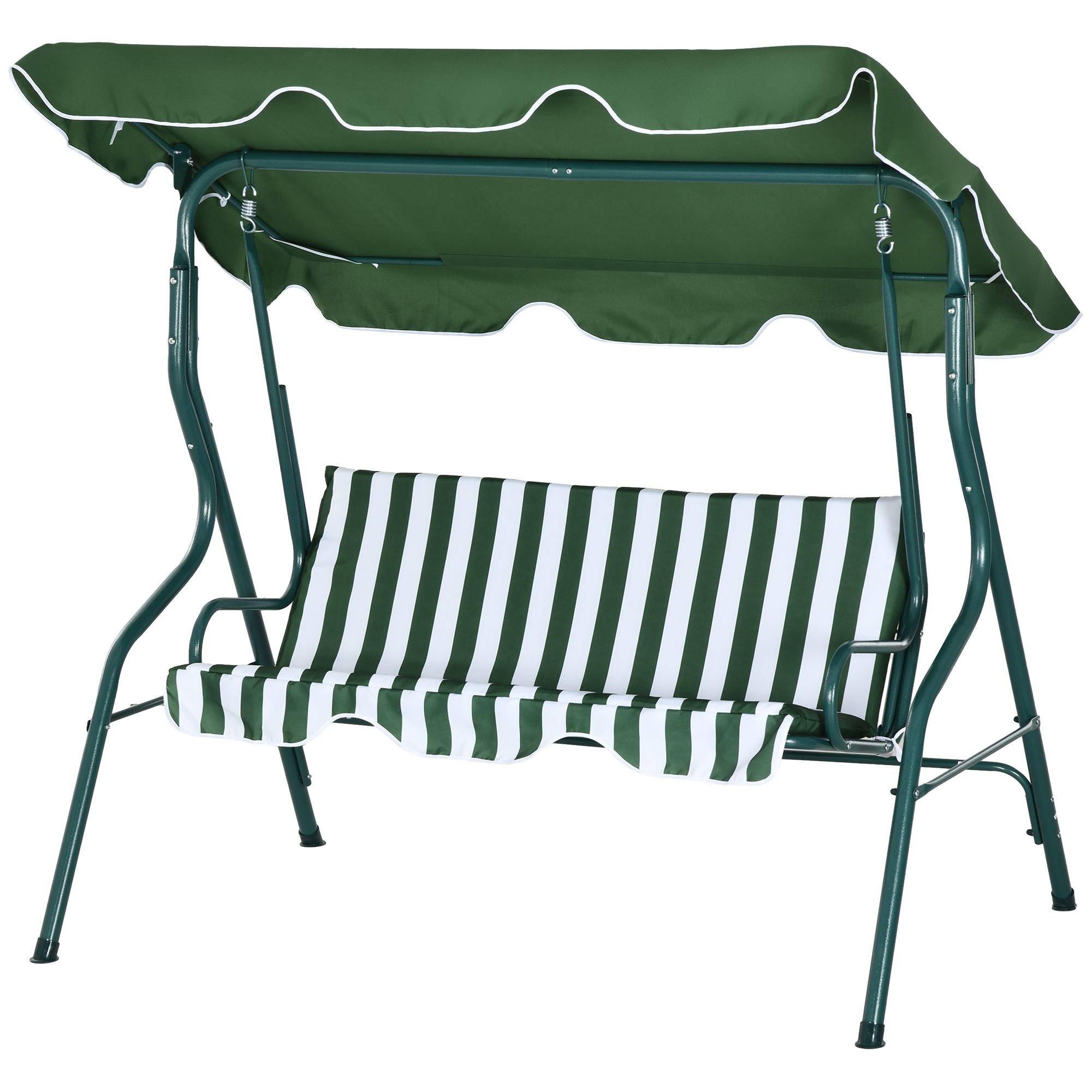 Outsunny Hollywoodschaukel 3-Sitzer Gartenschaukel mit verstellbarem Sonnendach Stahlrahmen grün 170 x 110 x 153 cm für Garten & Terrasse Aosom.de