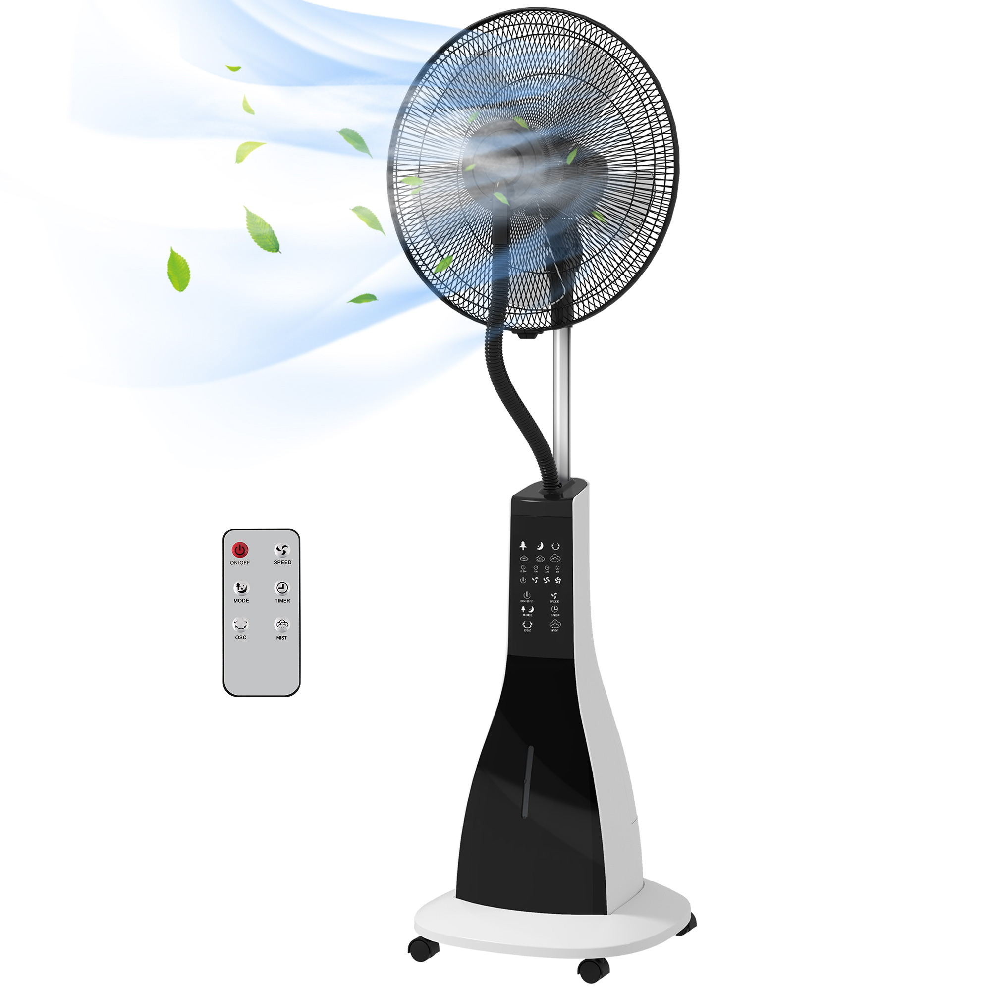 HOMCOM Standventilator mit Wasser Nebelfunktion 90W, 3L Tank, 3 Stufen, oszillierend, mit Fernbedienung, schwarz   Aosom.de