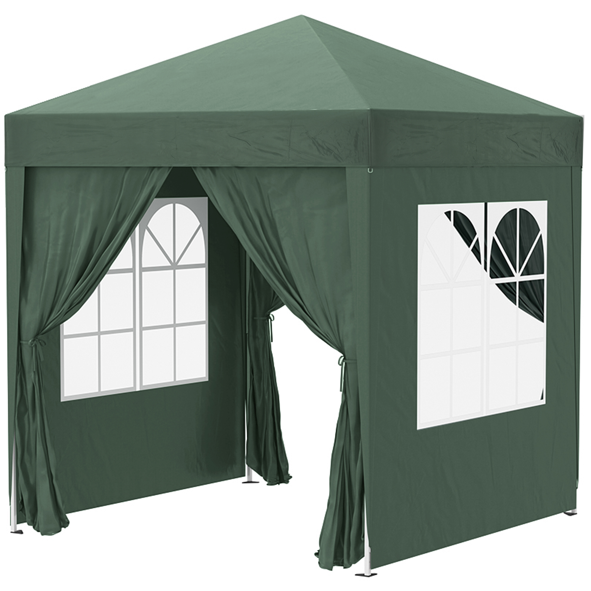 Outsunny Pavillon 2x2m Wasserdicht, Pop-up Faltpavillon mit 4 Seitenwänden, Abflusslöcher Fenster, faltbar Partyzelt UV 30+, Gartenzelt mit Tragetasche, Gartenpavillon für Terrasse, Dunkelgrün   Aosom