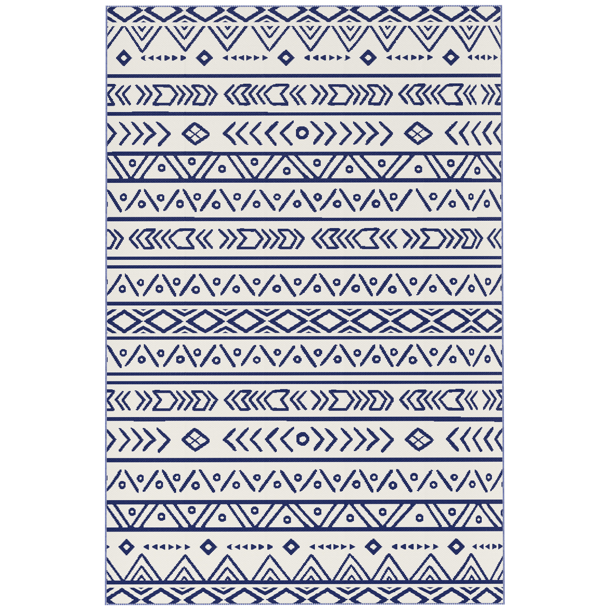 Outsunny Outdoor Teppich robuster Wetterfest Outdoorteppich, Carpet mit Boho-Style, Outdoor-Teppich für Wohnzimmer Balkon Garten Terrasse Bad Flur Küche, 182 x 274 cm Blau+Weiß   Aosom