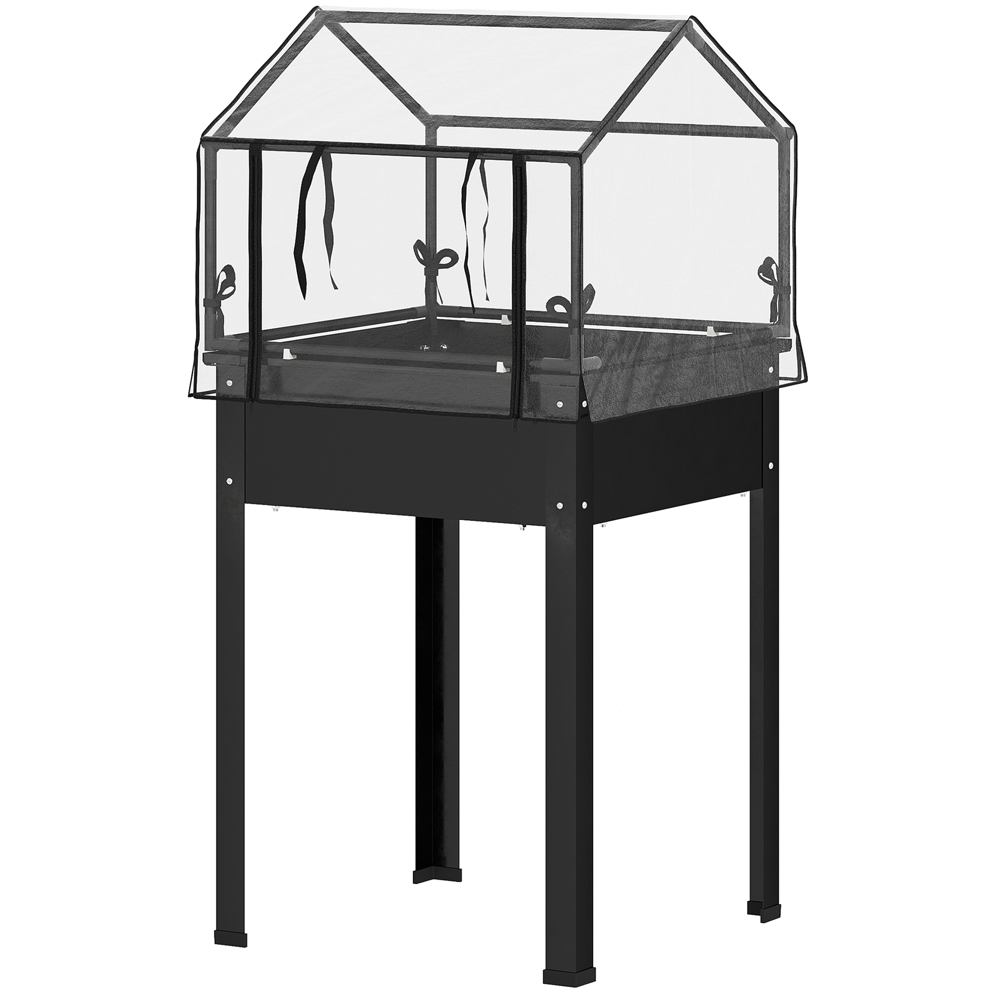 Outsunny Hochbeet mit Abdeckung, erhöhtes Kräuterbeet mit Ablauflöchern, Pflanzkasten aus Metall, wetterbeständig Gemüsebeet, Gartenbeet, Pflanzbeet für Garten, Balkon, 60 x 60 x 120 cm, Schwarz   Aosom