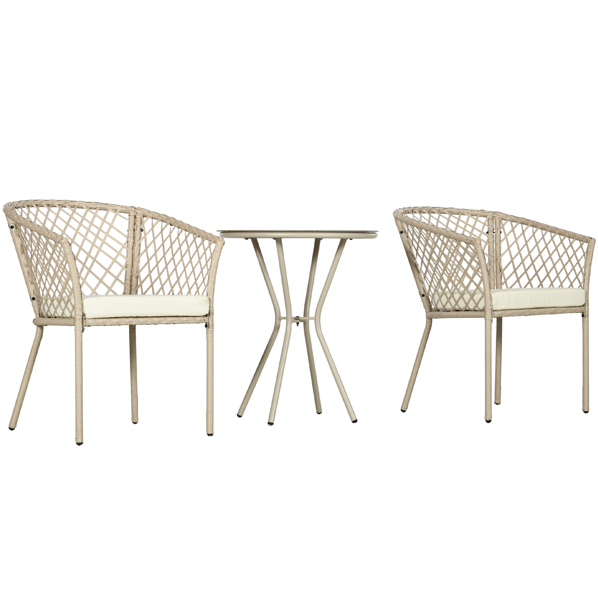 Outsunny Polyrattan Sitzgruppe 2 Stühle mit Couchtisch aus Hartglas, verstellbare Füße, für Terrasse Balkon Garten, 63x65x81 cm Khaki   Aosom.de