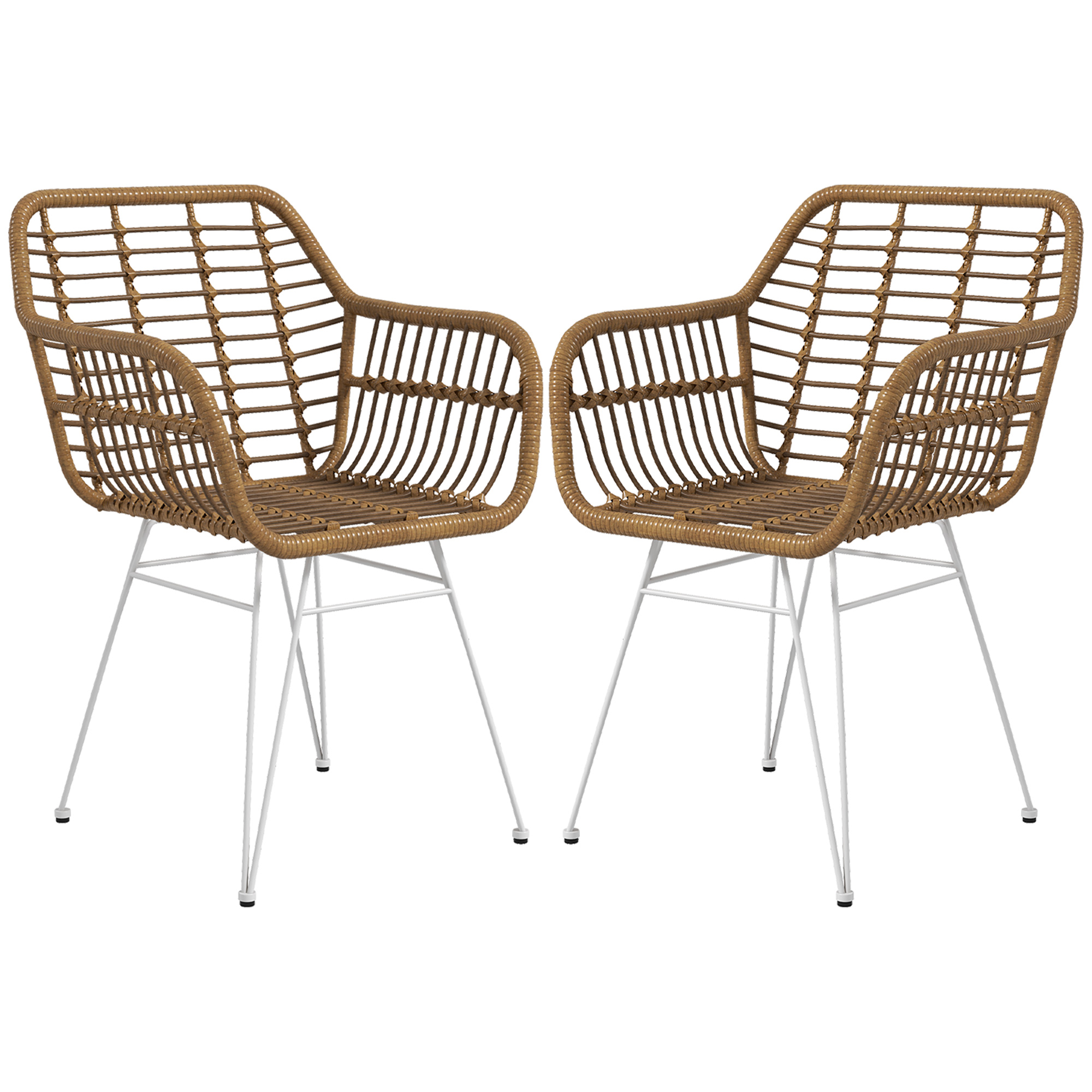 HOMCOM 2er Set Rattan Stuhl Esszimmer, Belastbarkeit 120 kg, ergonomisch, mit Rückenlehne, Stahlbeine, im Boho-Stil, 56 x 60 x 79 cm, Natur Aosom