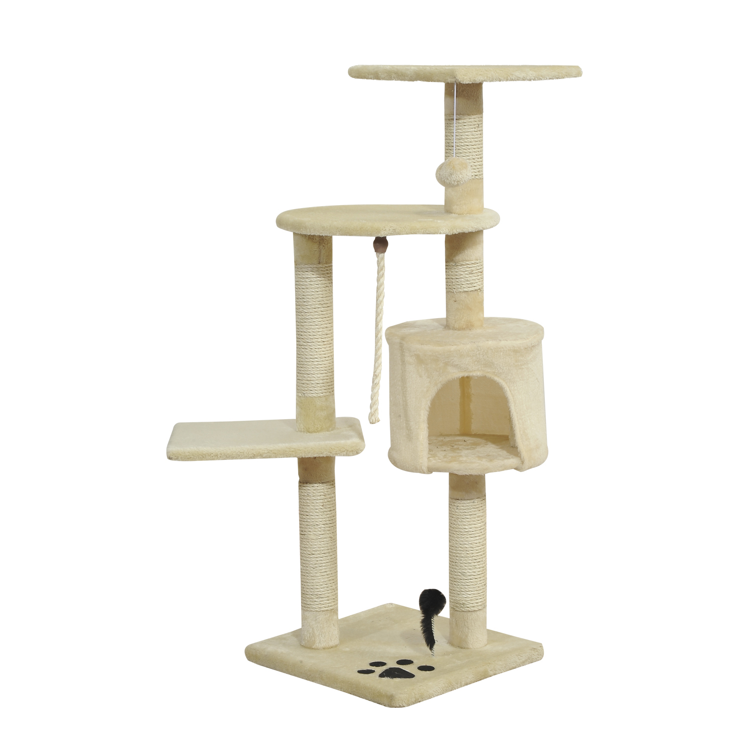 PawHut Katzenbaum, Kratzbaum mit Sisalsäulen, Katzenkratzbaum, Katzen Kletterbaum mit Höhle, Spielbälle, Beige, 75L x 40B x 112H cm   Aosom