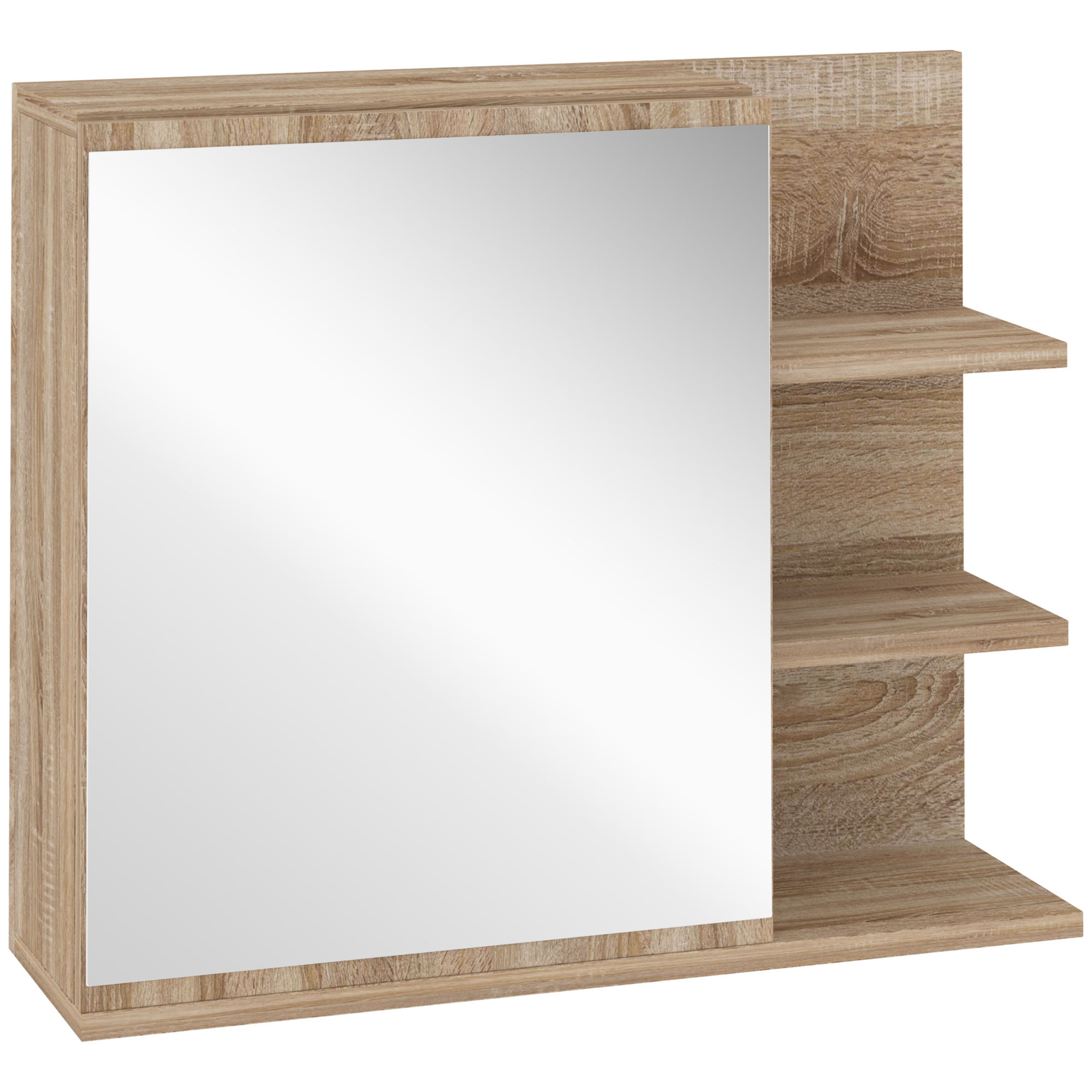 kleankin Spiegelschrank Badschrank Hängeschrank Badmöbel Wandschrank Mehrzweckschrank mit offener Fächern Spanplatte Glas Natur 60 x 18 x 50 cm Aosom