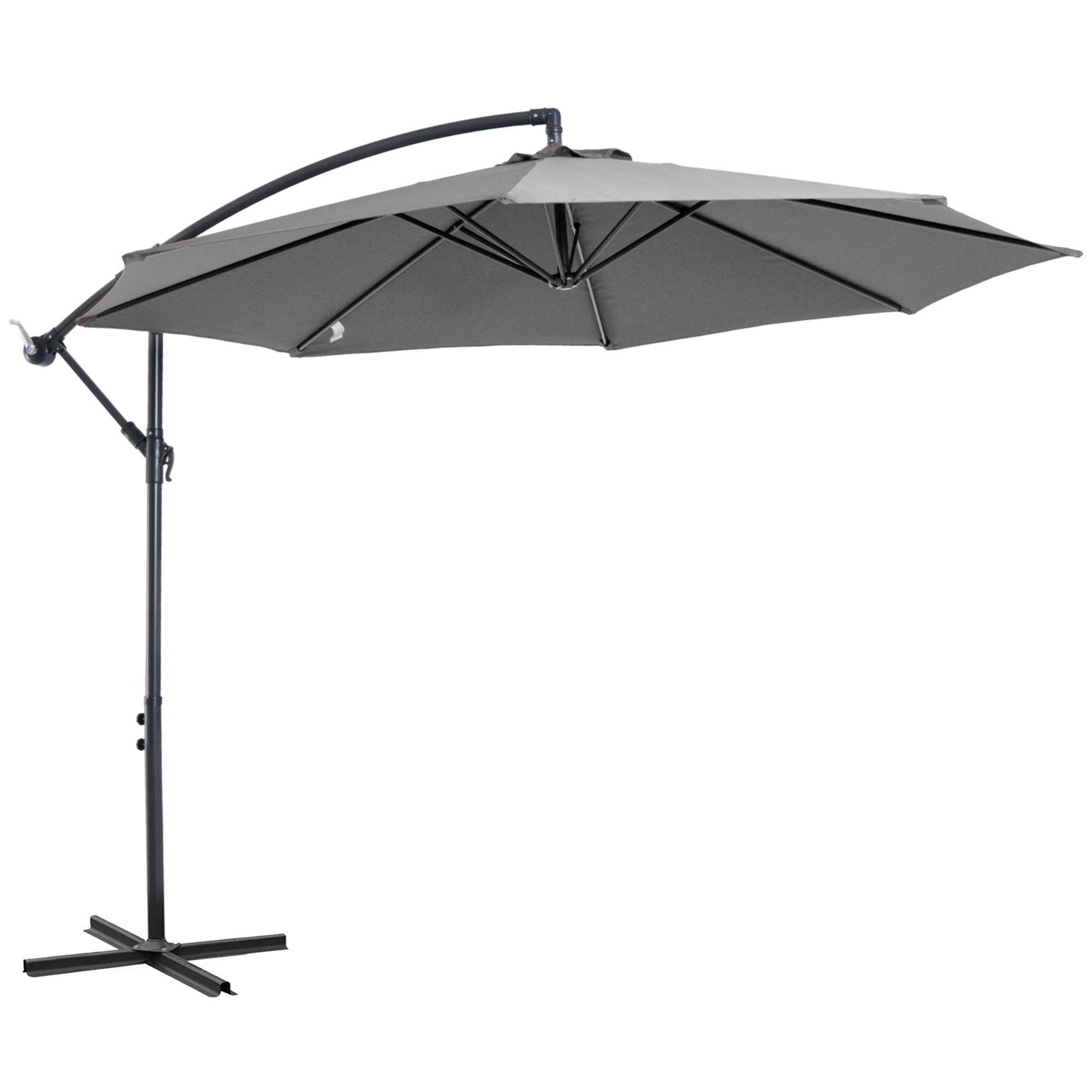 Outsunny Sonnenschirm Kurbelschirm mit Stahlgestell und Polyestergewebe Grau Ø2,95x2,45m für Garten Terrasse Balkon Aosom.de