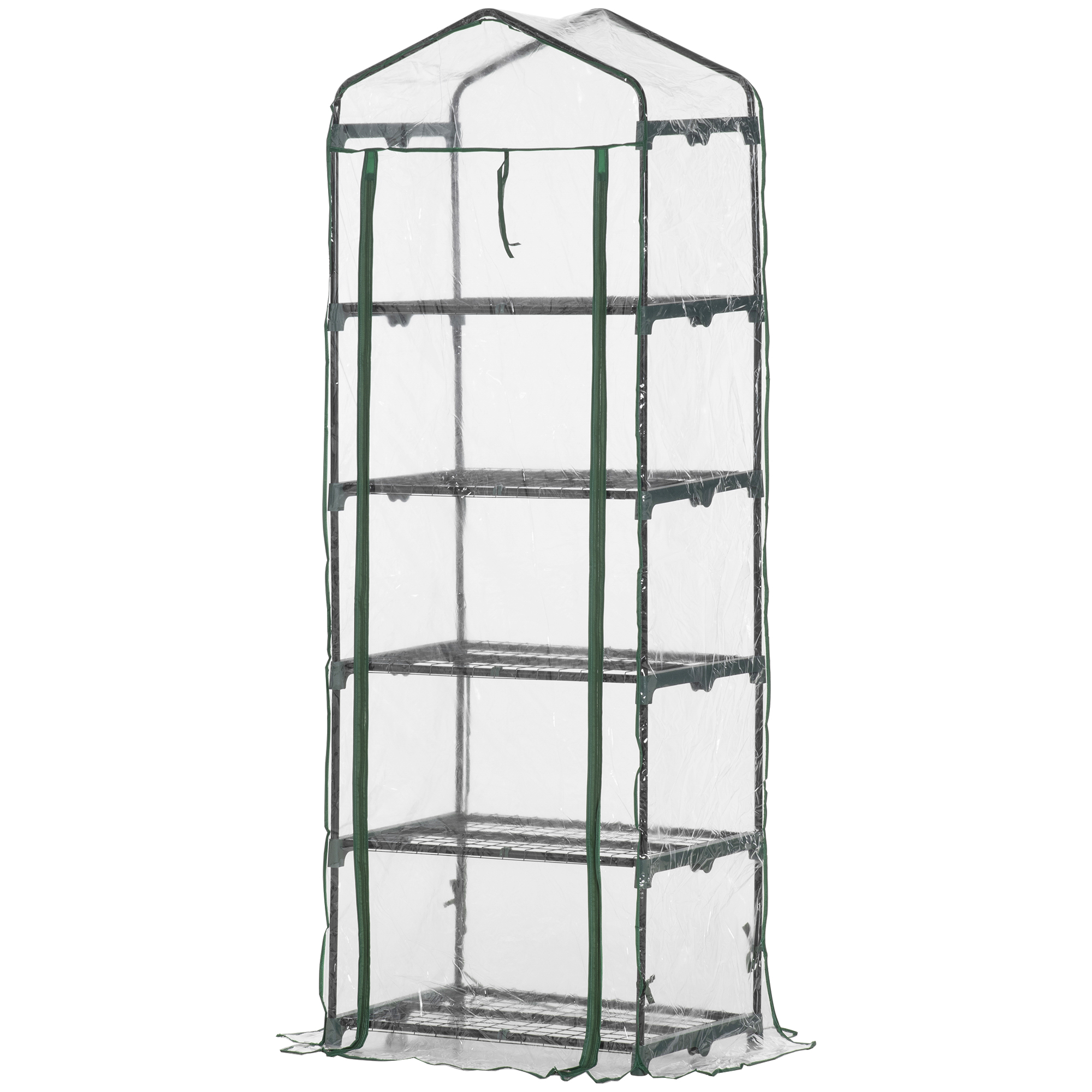 Outsunny Foliengewächshaus mit 5 Regalen, Mini-Gewächshaus für Blumen & Gemüse, Treibhaus Transparent Grün 69x49x193cm   Aosom.de