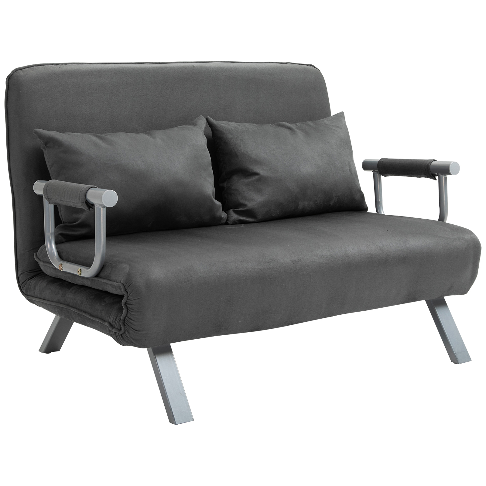 HOMCOM 2-Sitzer Schlafsofa mit Armlehne 65x69x80cm 3-in-1 Schlafsessel, Gästebett, Klappmatratze, Wildlederimitat, Grau Aosom