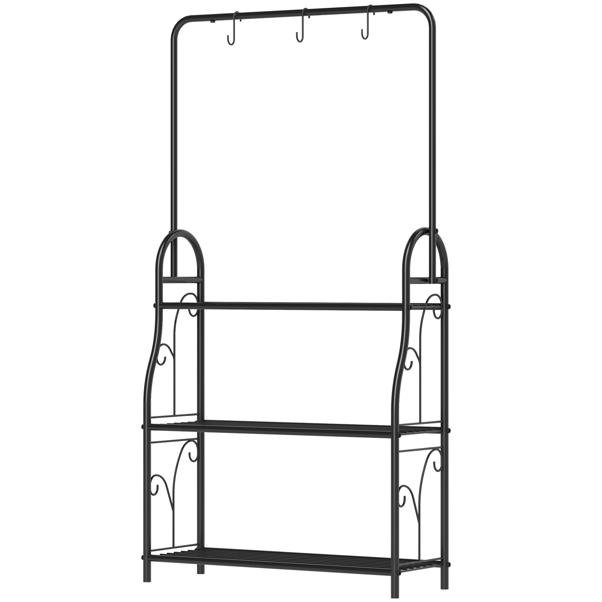 Outsunny 3-Etagen Pflanzenständer mit Hängestange, Haken, Blumenständer für Innen, Pflanzenregal aus Metall, mehrstöckig Blumenregal, 137cm hoch Blumentreppe für Wohnzimmer, Garten Balkon, Schwarz   Aosom