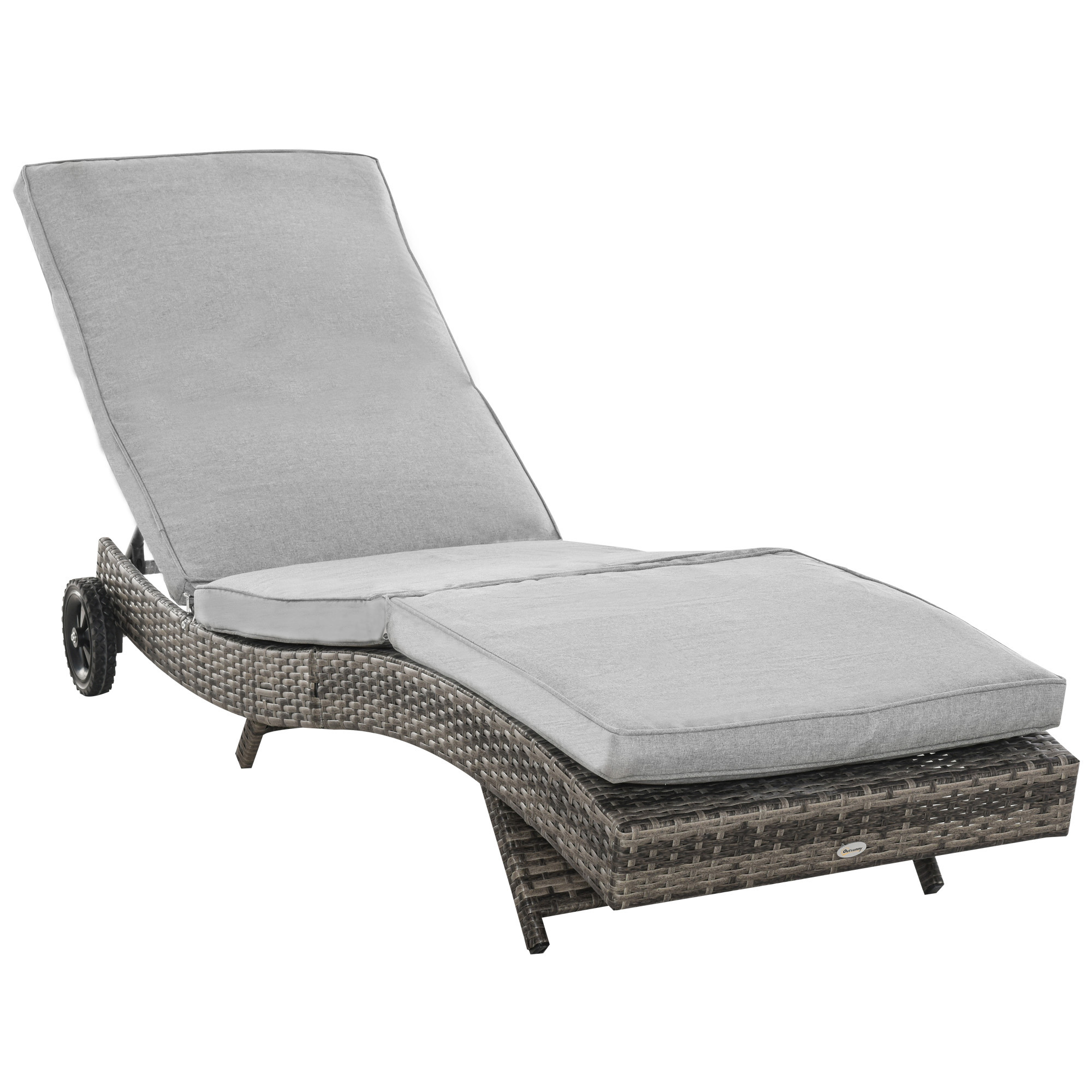 Outsunny Polyrattan Sonnenliege Gartenliege mit Kissen 5-stufig verstellbar S-Form Gartenmöbel Metall Grau 207 x 70 x 70 cm   Aosom.de
