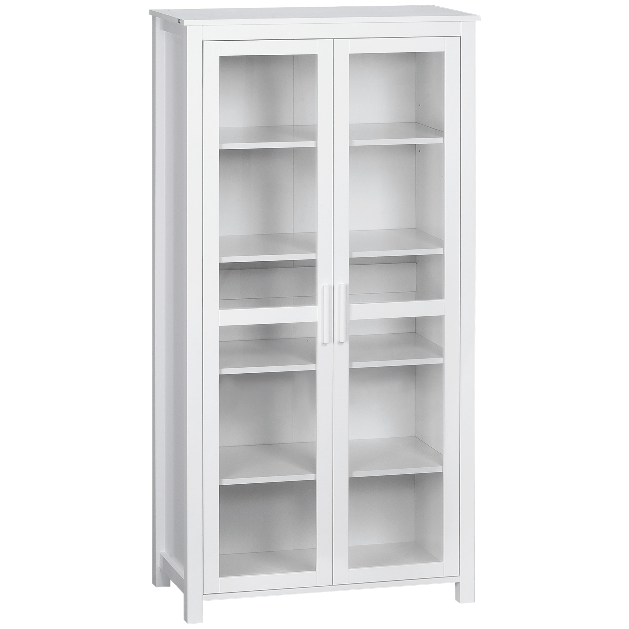 HOMCOM Küchenschrank Hochschrank Küchenbuffet mit 2 Glastüren Esszimmerschrank Vitrinenschrank mit 2 verstellbaren Innenböden Kippschutz Spanplatte Weiß 80 x 39,5 x 160 cm   Aosom