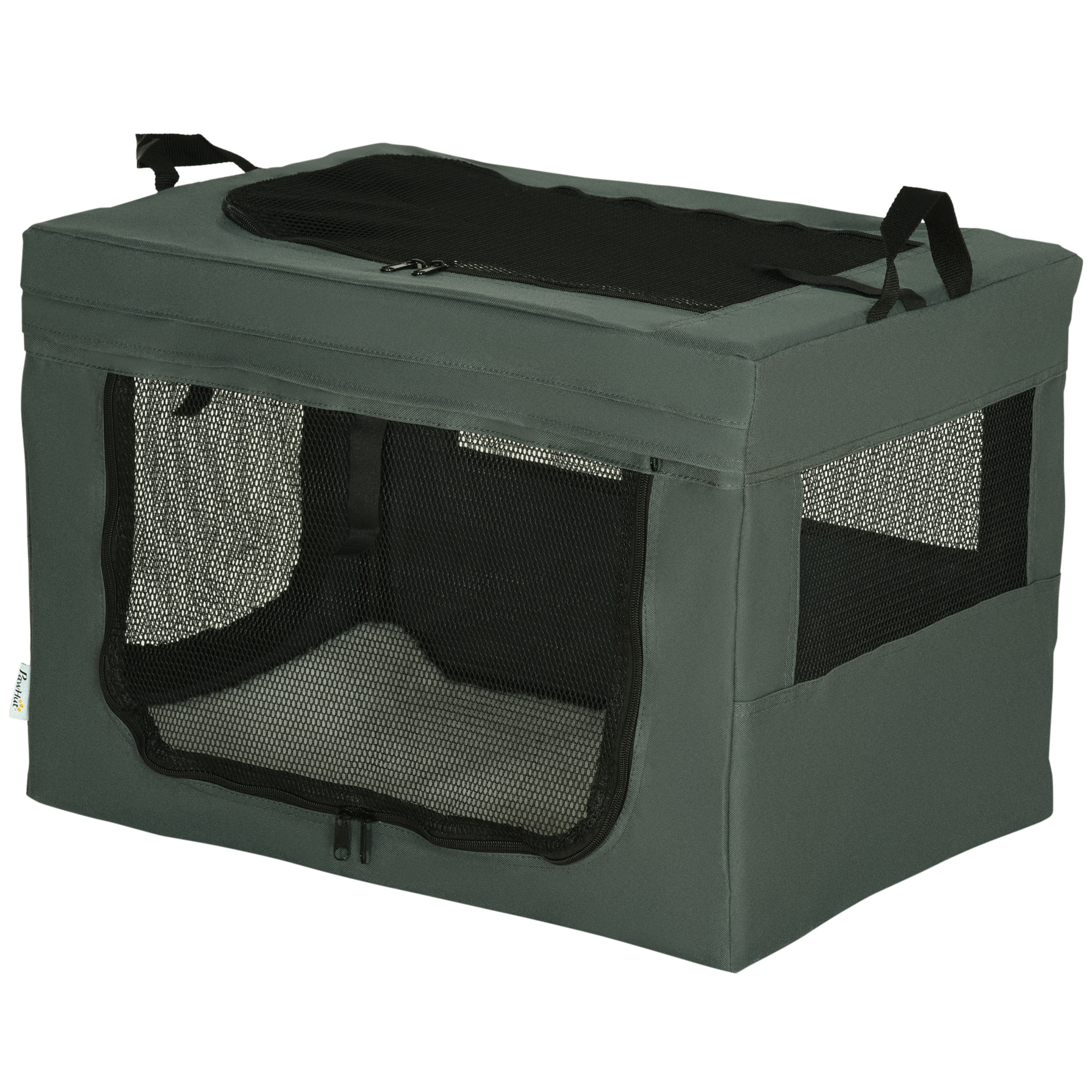 PawHut Hundetasche Hundebox mit Meshfenster und Kissen, Katzentransportbox Oxford Grau für Hunde bis 4 kg   Aosom.de