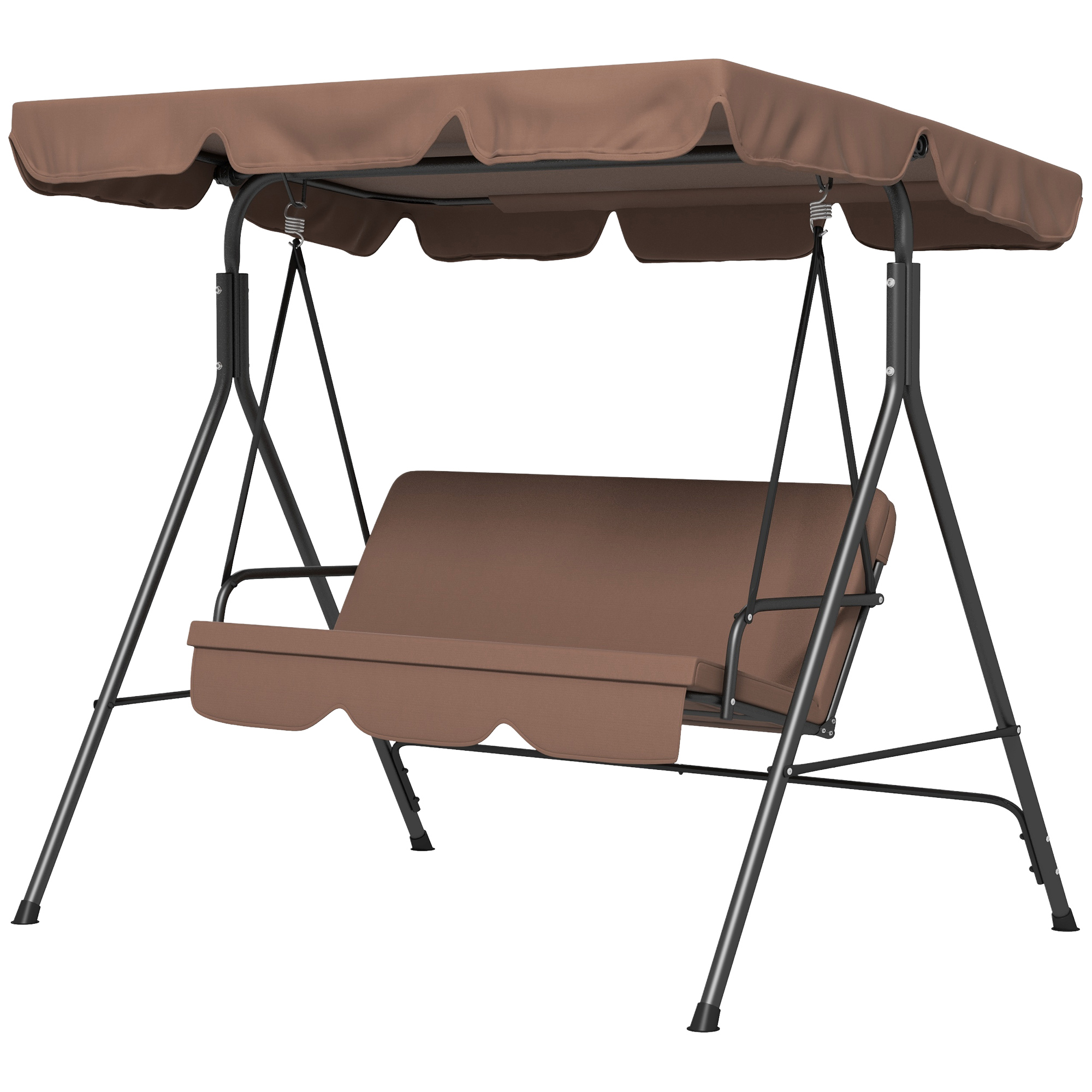 Outsunny Hollywoodschaukel mit verstellbarem Sonnendach, 3-Sitzer Gartenschaukel mit Anti-Rutsch-Füßen, wasserabweisend Schaukelbank belastbar bis 200 kg, für Garten, 172x110x153cm, Braun Aosom