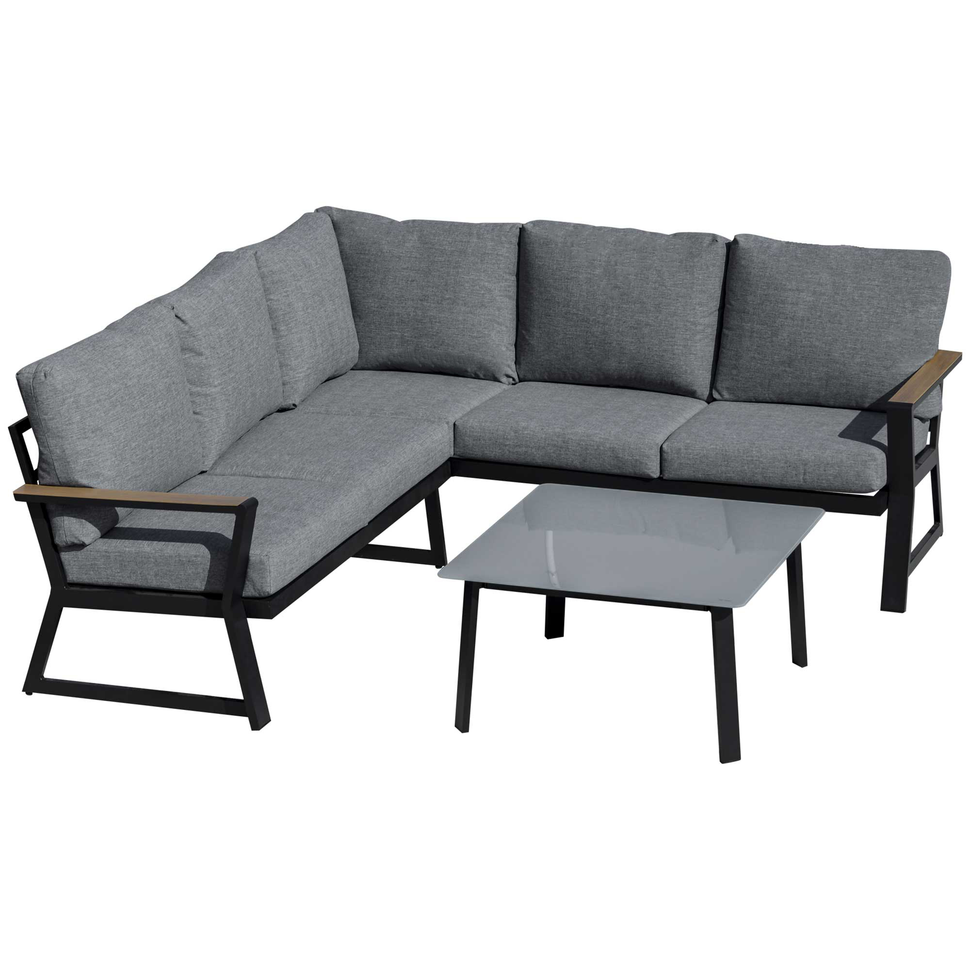 Outsunny Gartenmöbel-Set für 4 Personen, L-Form Sofa mit Kissen, Beistelltisch, Aluminium Outdoor Möbel Grau   Aosom.de