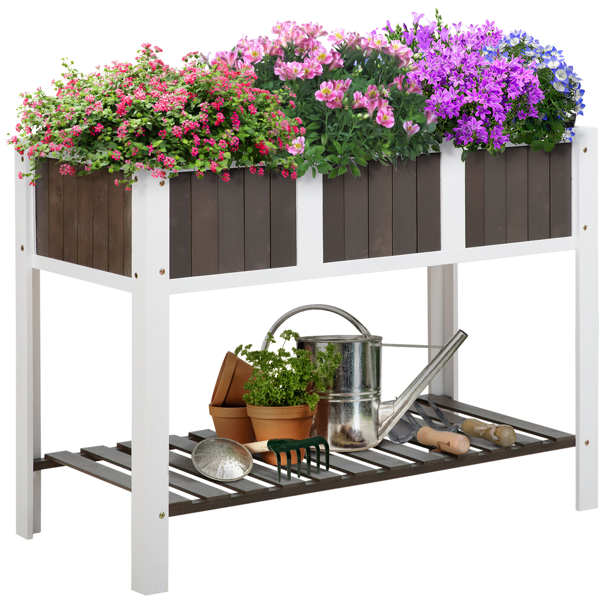 OUTSUNNY Pflanztisch Gartenarbeitstisch aus Tannenholz mit Regal, ideal für Gemüse & Blumen, 119x57x89cm Aosom.de