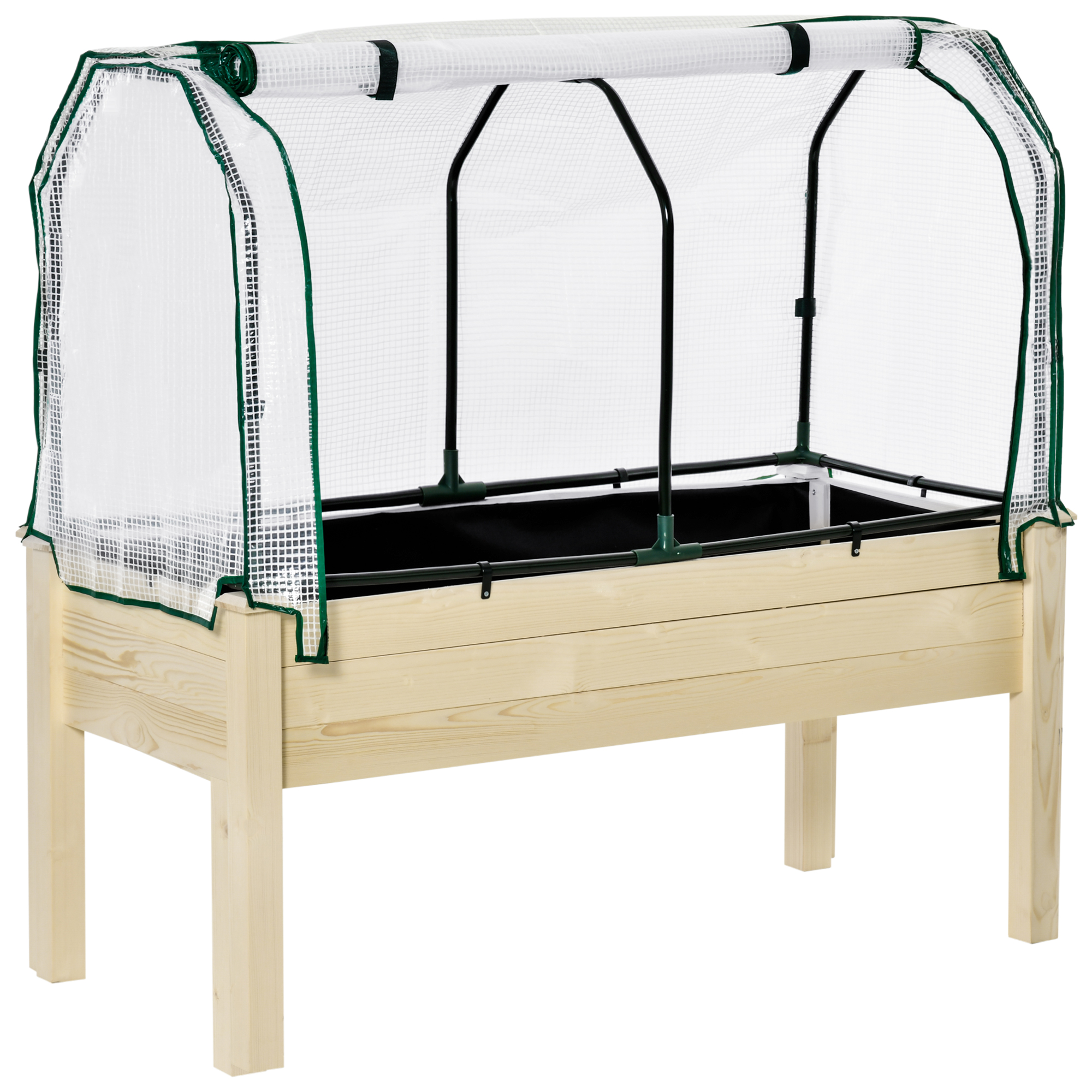 Outsunny Hochbeet Frühbeet 121x55x117 cm aus Tannenholz mit schützender Folie und Entwässerungslöchern, wasserdicht für Garten & Balkon in Naturfarbe Aosom.de