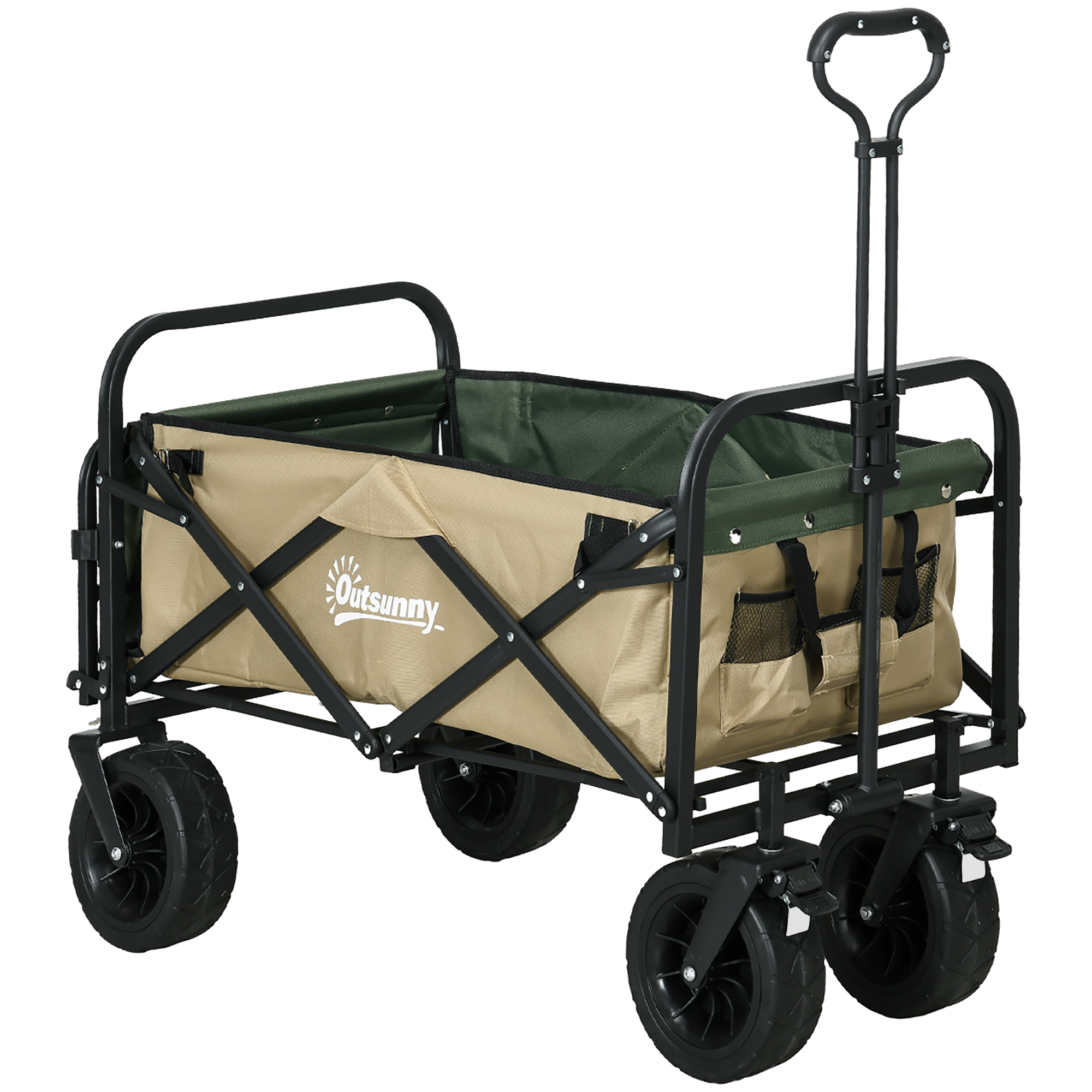 Outsunny Bollerwagen klappbarer Lastenwagen mit Griff, Strandwagen Gartenwagen bis 100 kg belastbar, Oxford Material in Khaki   Aosom.de