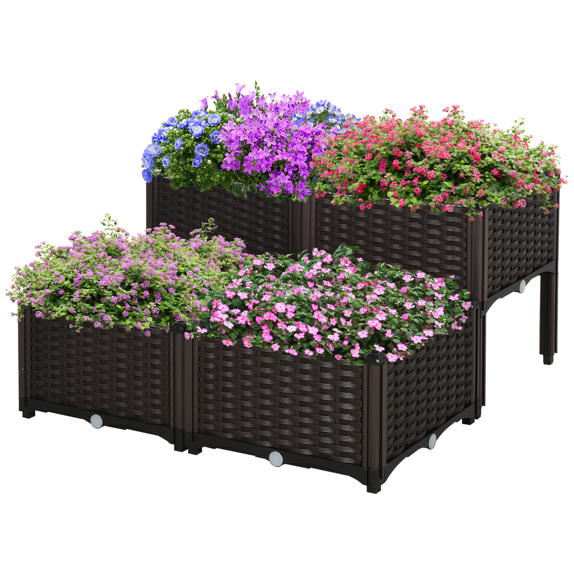 Outsunny Hochbeet Rattan Pflanzkasten 40x40x44cm mit Abflusslöchern aus PP, braun für Garten Balkon   Aosom.de