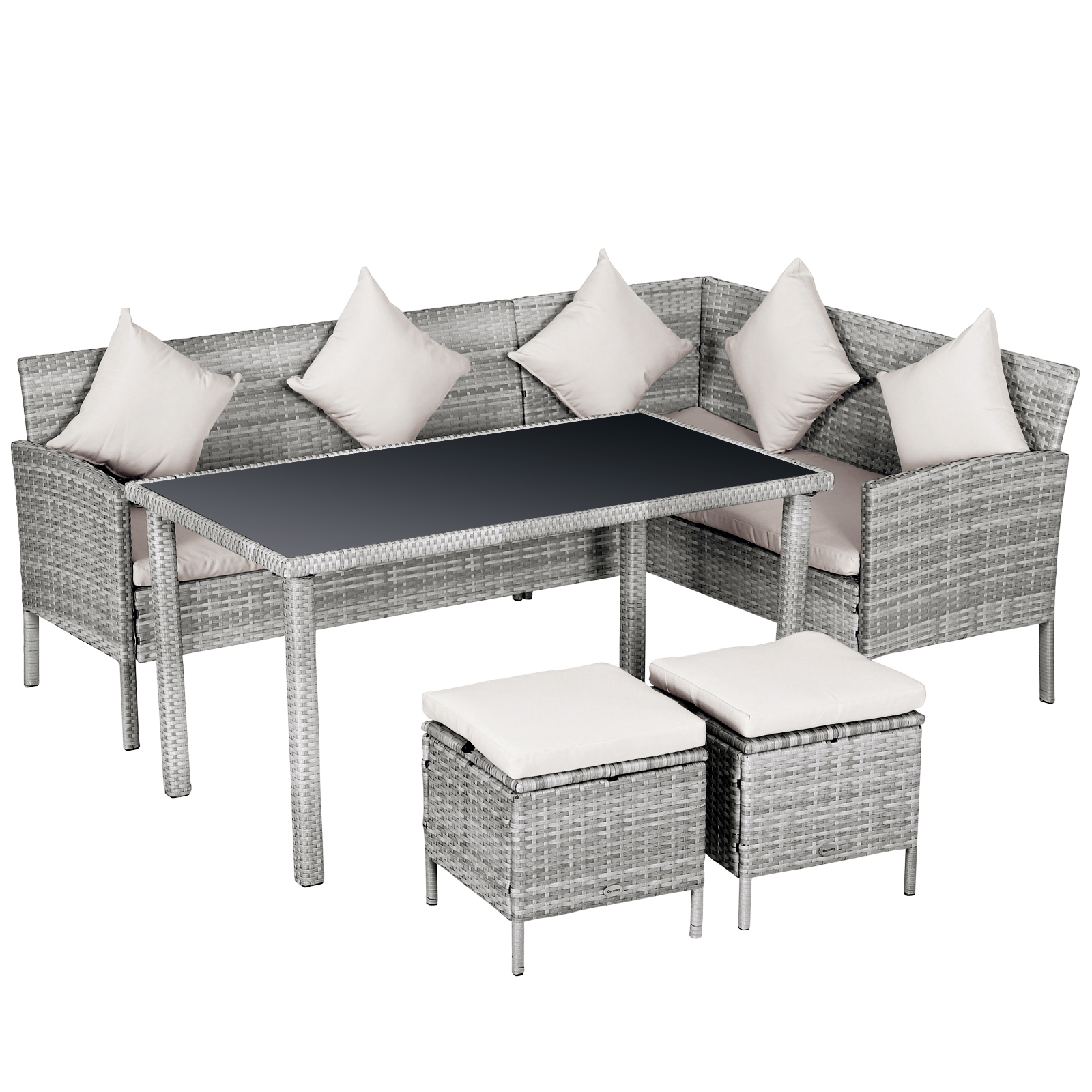 Outsunny Rattan Gartenmöbel Set Sitzgruppe mit Fußhocker aus Metall Grau 134 x 60 x 75 cm, wetterfest & stilvoll für Terrasse   Aosom.de