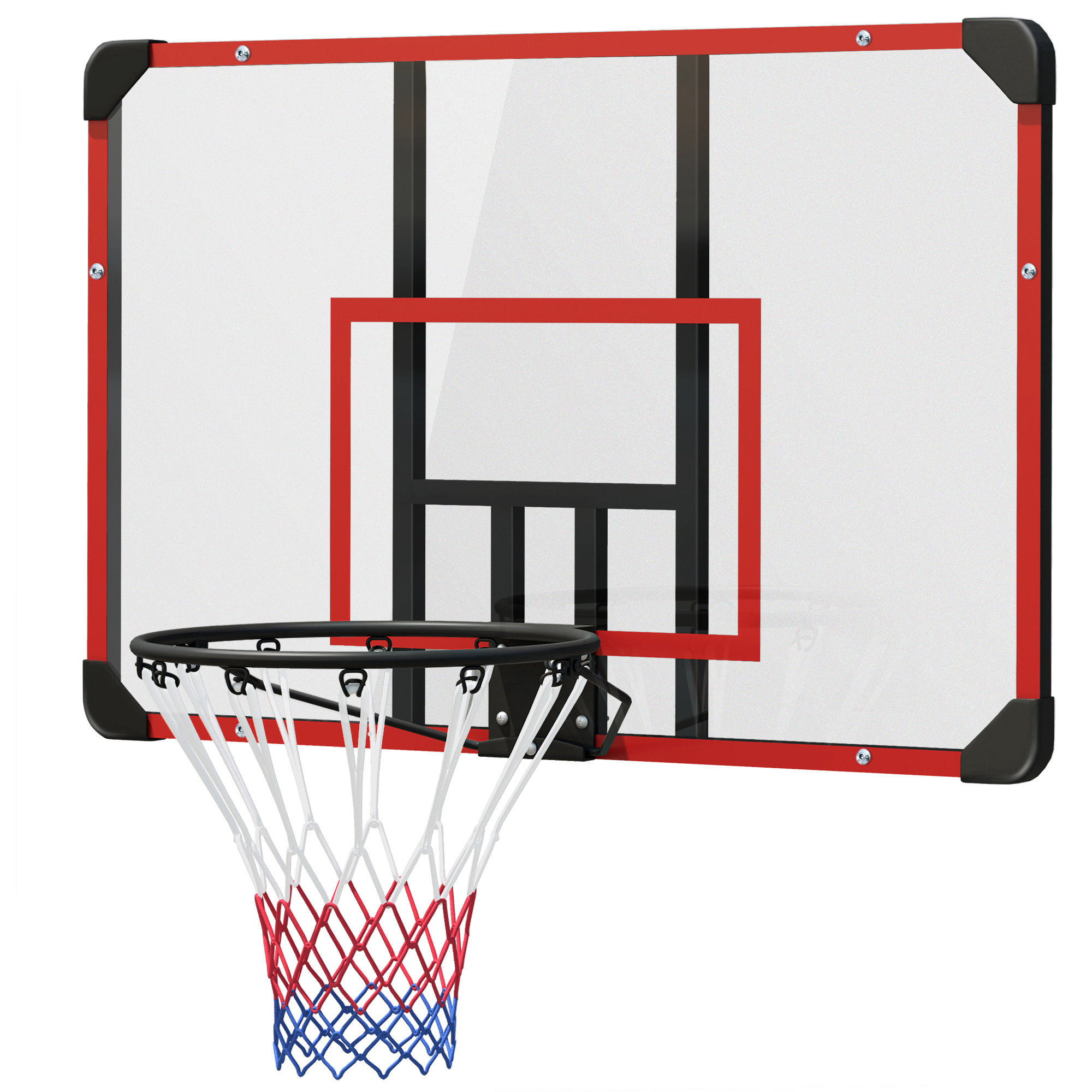 SPORTNOW Basketballkorb, Basketballbrett mit Korb, Basketballnetz mit Basketballboard, Wandmontage, für Outdoor, Stahl, 113 x 61 x 73 cm, Rot   Aosom