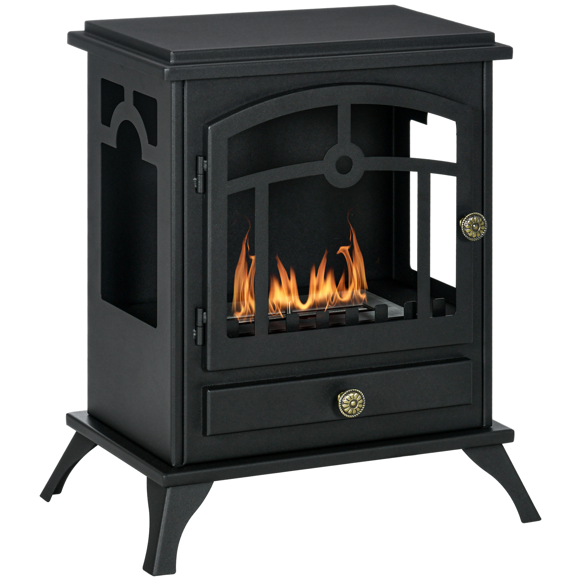 HOMCOM Ethanol Kamin, 7000BTU Bio-Ethanol Kamin, 1,2L Ethanol Ofen mit Feuerdeckel, Bioethanol Ofen mit 3h Brenndauer, Standkamin für bis 25 m², Stahl, Schwarz Aosom