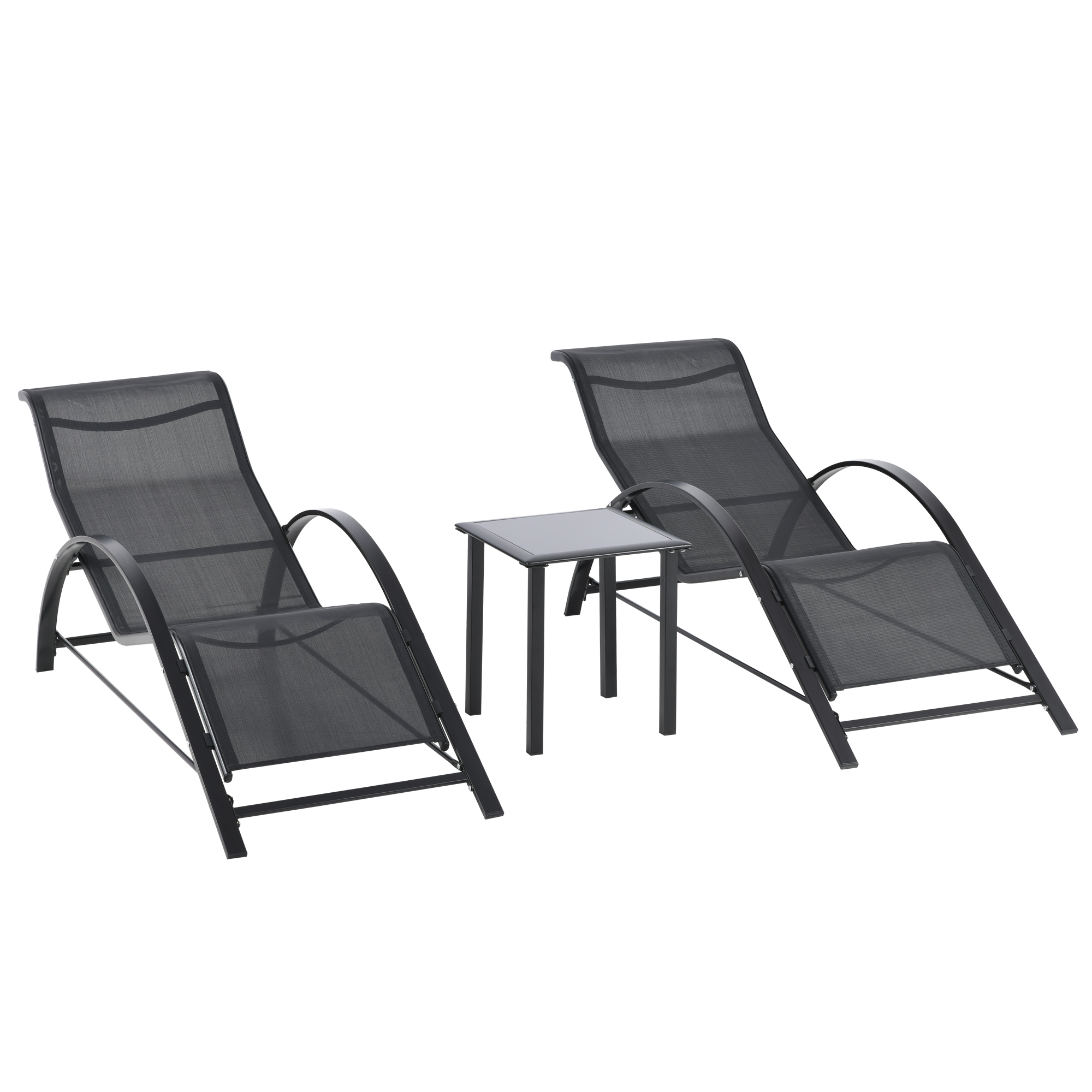 OUTSUNNY Sonnenliege mit Tisch 3er-Set Gartenliegen Relaxliege Liegestuhl atmungsaktives Gartenmöbel für Balkon Terrasse Schwarz   Aosom.de