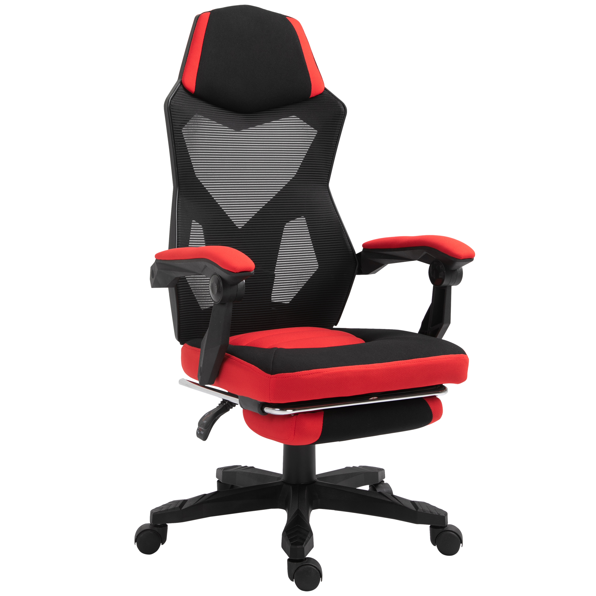 Vinsetto Gamingstuhl Ergonomischer Schreibtischstuhl mit Fußstütze höhenverstellbar Polyester Schwarz Rot 58 x 72 x 112-122 cm für Büro & Gaming   Aosom.de