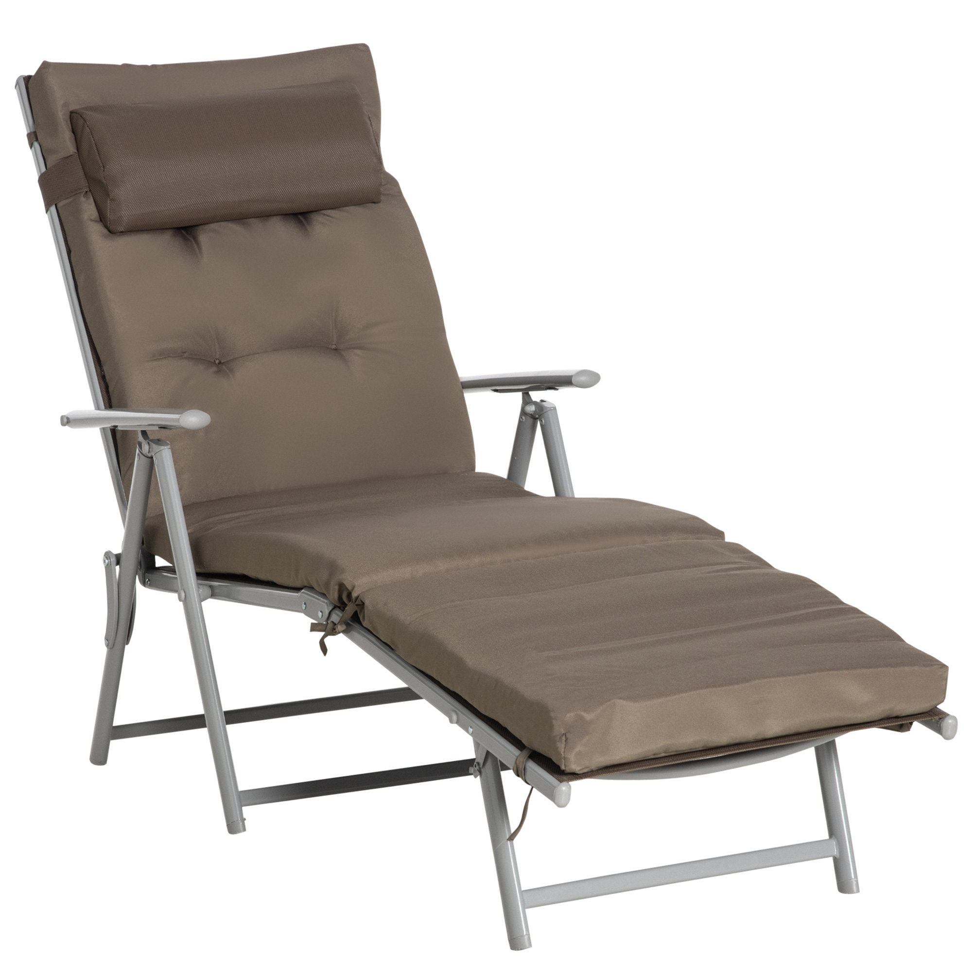 Outsunny Sonnenliege Gartenliege klappbar verstellbar mit Kissen Braun Silber 137x63,5x100,5cm für Strand & Garten   Aosom.de